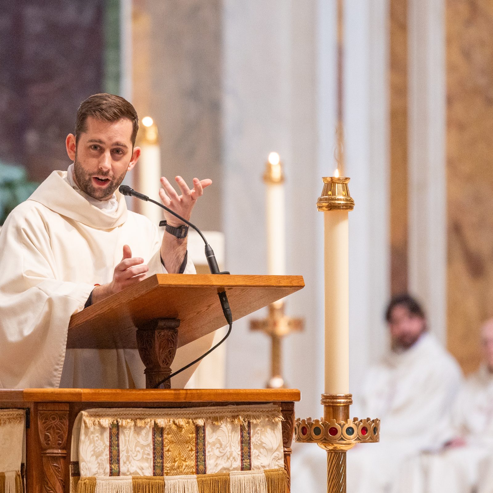 Father James Glasgow, the chaplain to the Catholic Newman Center at George Washington University, gives the homily at the Youth Mass for Life on Jan. 24, 2025 at the Cathedral of St. Matthew the Apostle in Washington, D.C. The annual Mass sponsored by The Roman Catholic Archdiocese of Washington preceded the March for Life in the nation’s capital. (Catholic Standard photo by Mihoko Owada)