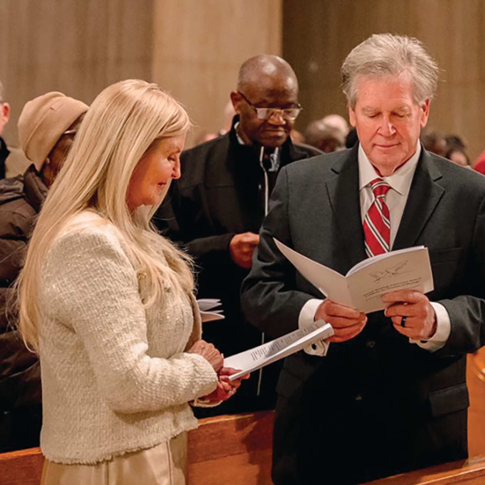 Michael and Barbara Greene of Our Lady of the Presentation Parish in Poolesville, Maryland, smile during the anniversary Mass celebrating the vocation of marriage. The couple marked 50 years of marriage. (Catholic Standard photo by Nicole Olea)