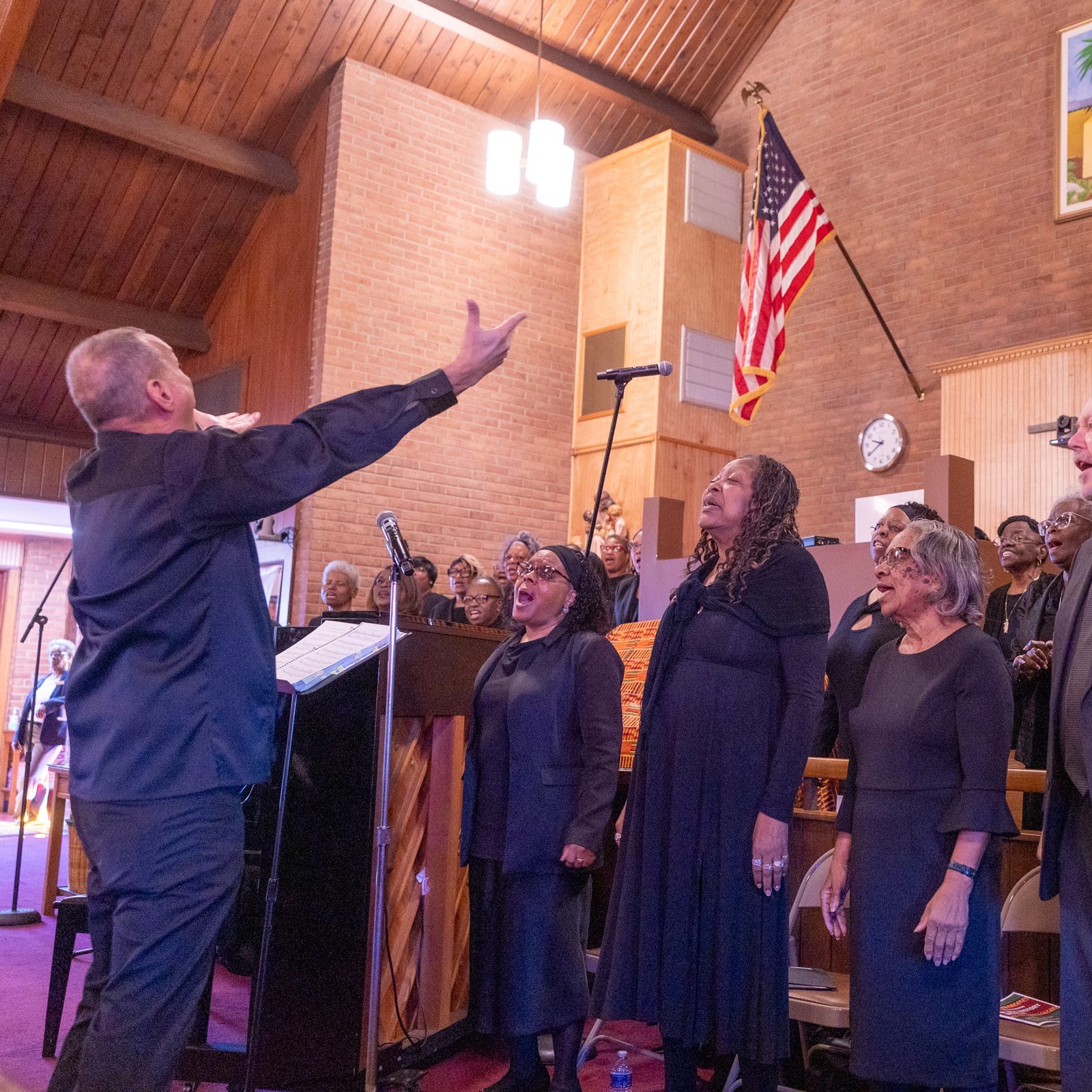 Members of the Archdiocese of Washington Gospel Mass Choir lead the singing at the annual Mass celebrating Black History Month on Feb. 22, 2025 at the Church of the Incarnation in Washington, D.C. (Catholic Standard photos by Mihoko Owada)