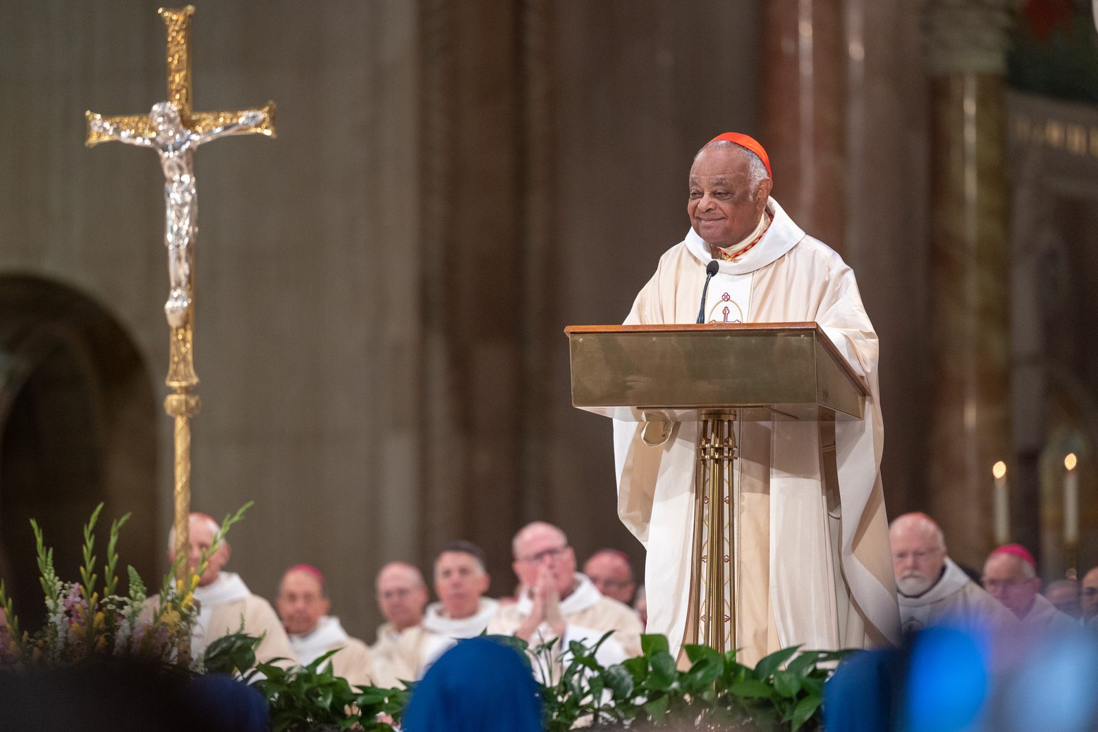 Cardinal Wilton Gregory, archbishop emeritus of Washington, delivers opening remarks at the Installation Mass of Cardinal Robert McElroy on March 11, 2025 at the Basilica of the National Shrine of the Immaculate Conception.(Catholic Standard photo by Mihoko Owada)