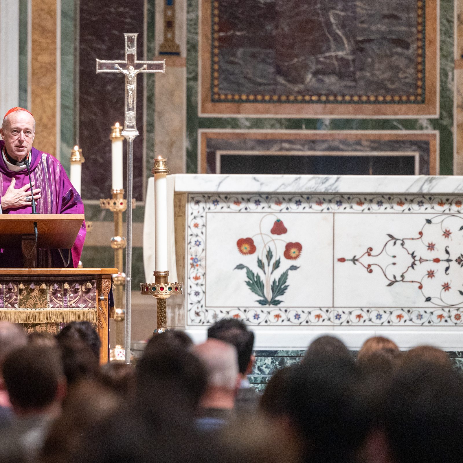 Cardinal Robert W. McElroy, the new archbishop of Washington, gives his homily during a Mass on March 16, 2025 at the Cathedral of St. Matthew the Apostle in Washington. (Catholic Standard photo by Mihoko Owada)