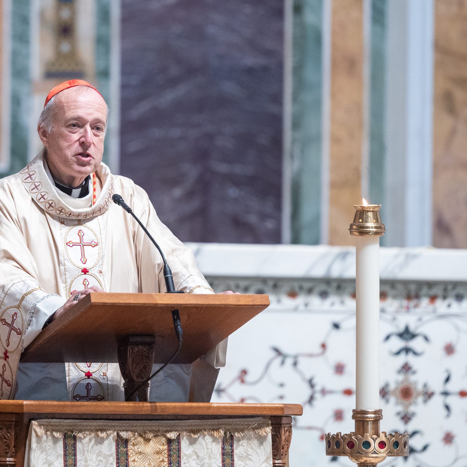 Cardinal McElroy gives his homily at the April 14 Chrism Mass at St. Matthew's Cathedral in Washington. (CS photo /Mihoko Owada )