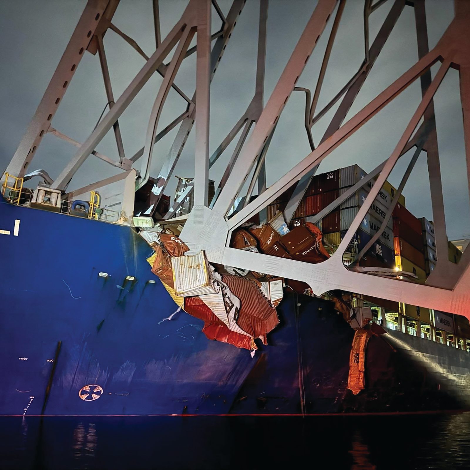 Cargo ship Dali is seen on March 26, 2024, after it crashed into the Francis Scott Key Bridge in Baltimore causing it to collapse. (OSV News photo/Baltimore City Fire Department Rescue Company handout via Reuters)