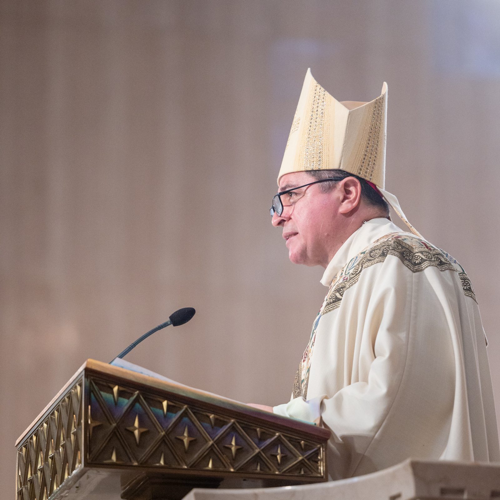 Washington Auxiliary Bishop Evelio Menjivar delivers his homily during the May 31 Mass for The Roman Catholic Archdiocese of Washington’s local observance of the Jubilee Year. (CS photo by Mihoko Owada)