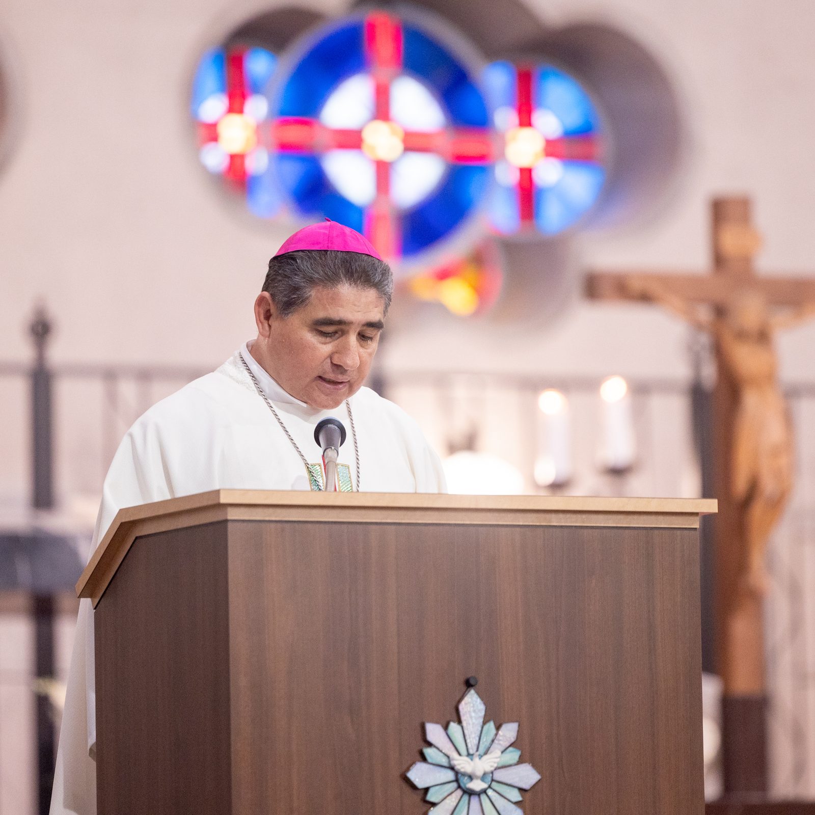 Archbishop Francisco Escalante Molina, the Vatican’s apostolic nuncio to Japan, speaks at a Peace Memorial Mass on Aug. 5, 2025 at the Memorial Cathedral for World Peace in Hiroshima, Japan. (Catholic Standard photo by Mihoko Owada)