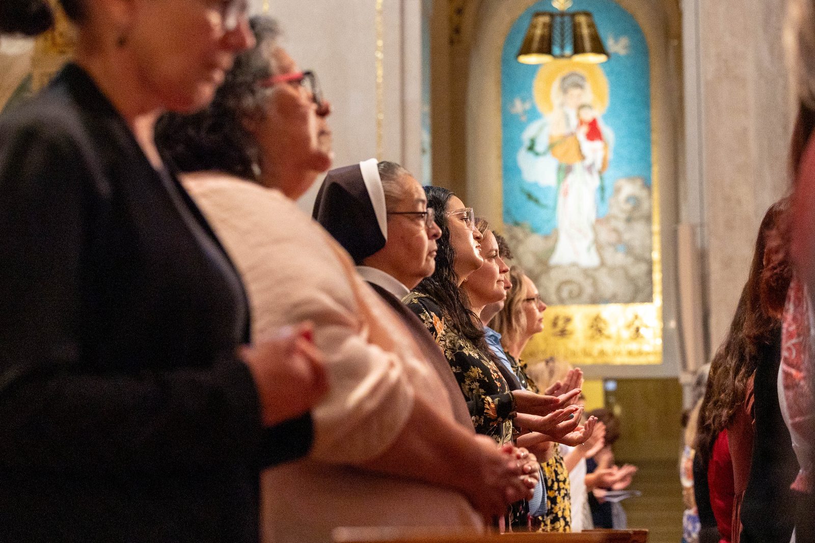 Educators pray during the Opening of Schools Mass for The Roman Catholic Archdiocese of Washington celebrated by Cardinal Wilton Gregory on Aug. 26, 2024 at the Basilica of the National Shrine of the Immaculate Conception. (Catholic Standard photos by Mihoko Owada)