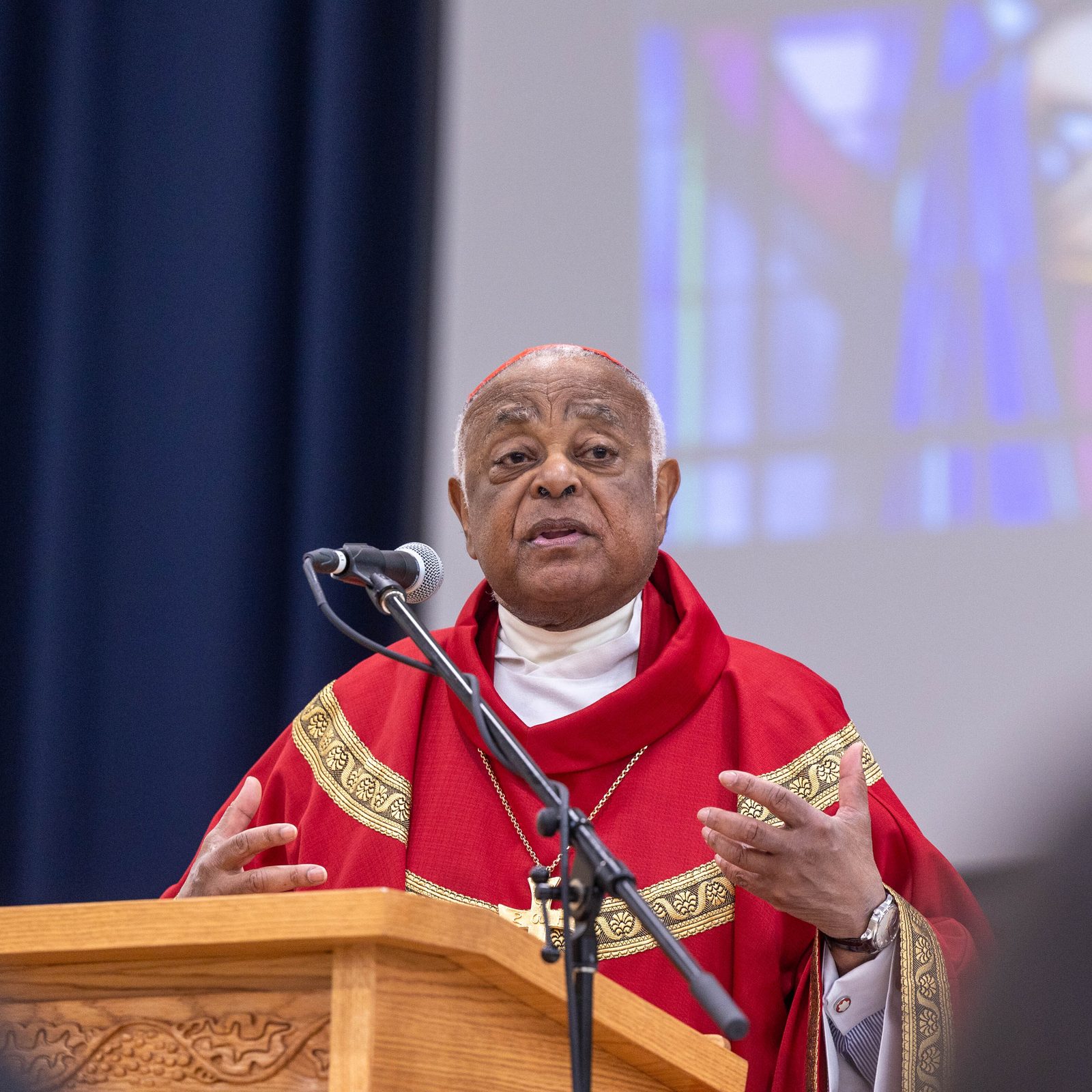 Washington Cardinal Wilton Gregory gives his homily at the opening school year Mass at Our Lady of Good Counsel High School in Olney, Maryland, on Aug. 29, 2024. (Catholic Standard photo by Mihoko Owada)