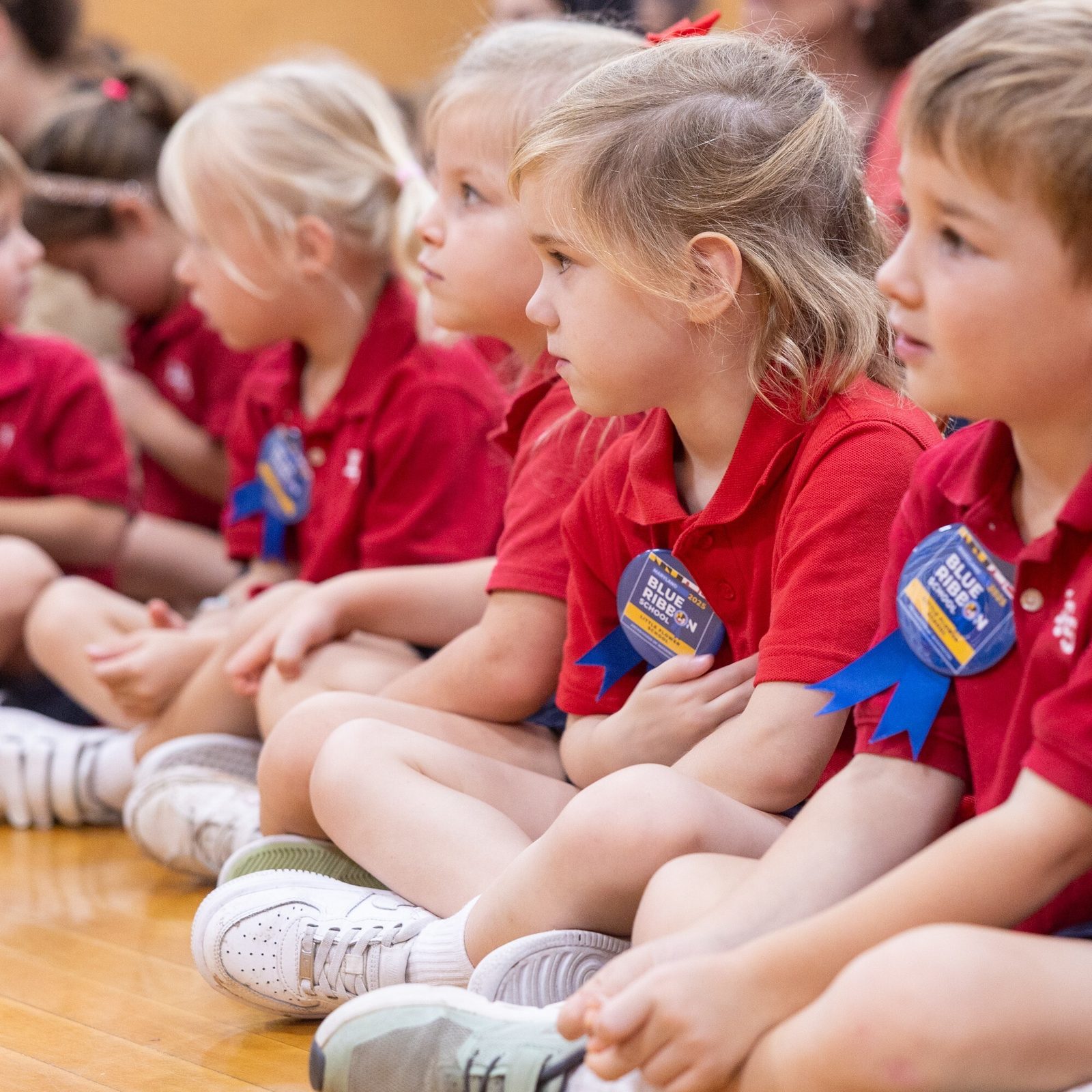 Students at Little Flower School in Bethesda, Maryland, attend a celebration on Oct. 14 after Little Flower was named a Maryland Blue Ribbon School for the 2025-26 school year. (Catholic Standard photo by Mihoko Owada)