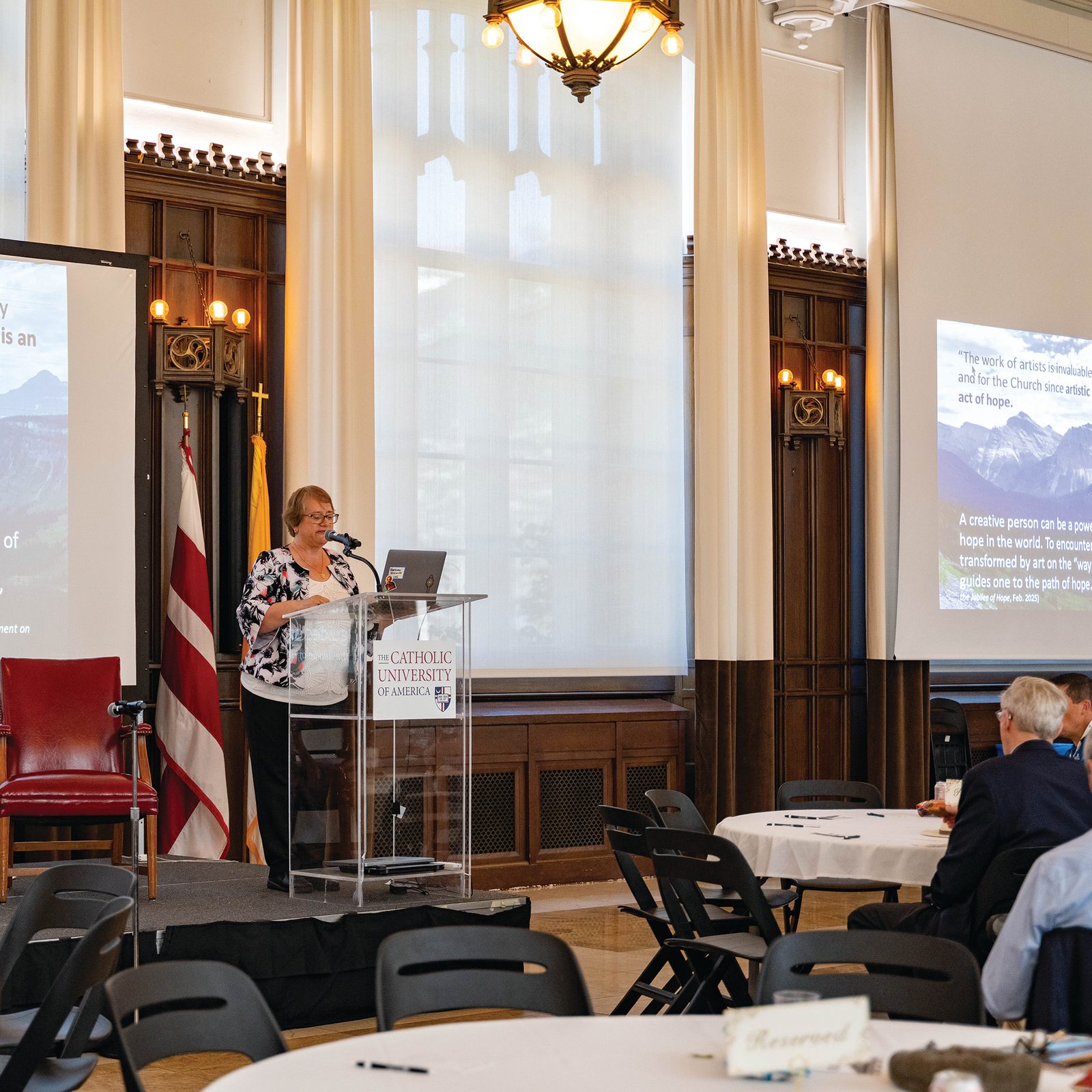 Participants listen to keynote presentations during the Catholic Art Institute’s sixth annual conference Sept. 19-20, 2025, at The Catholic University of America. (Catholic Standard photo by Nicole Olea)