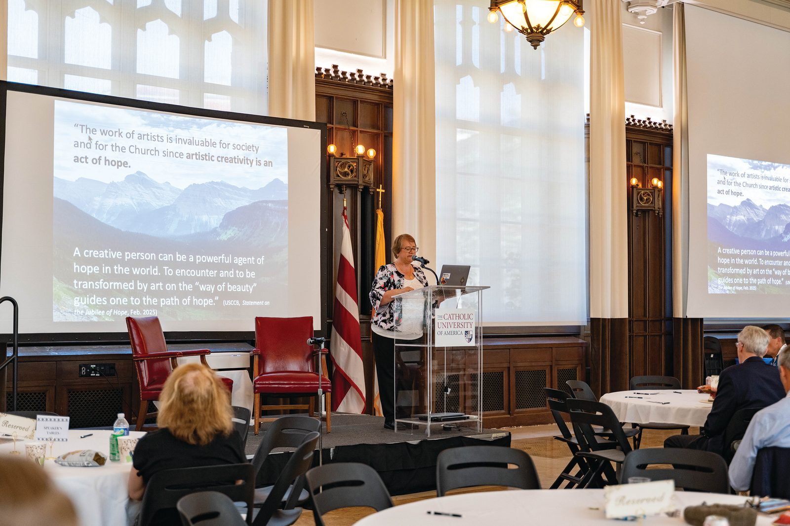 Participants listen to keynote presentations during the Catholic Art Institute’s sixth annual conference Sept. 19-20, 2025, at The Catholic University of America. (Catholic Standard photo by Nicole Olea)