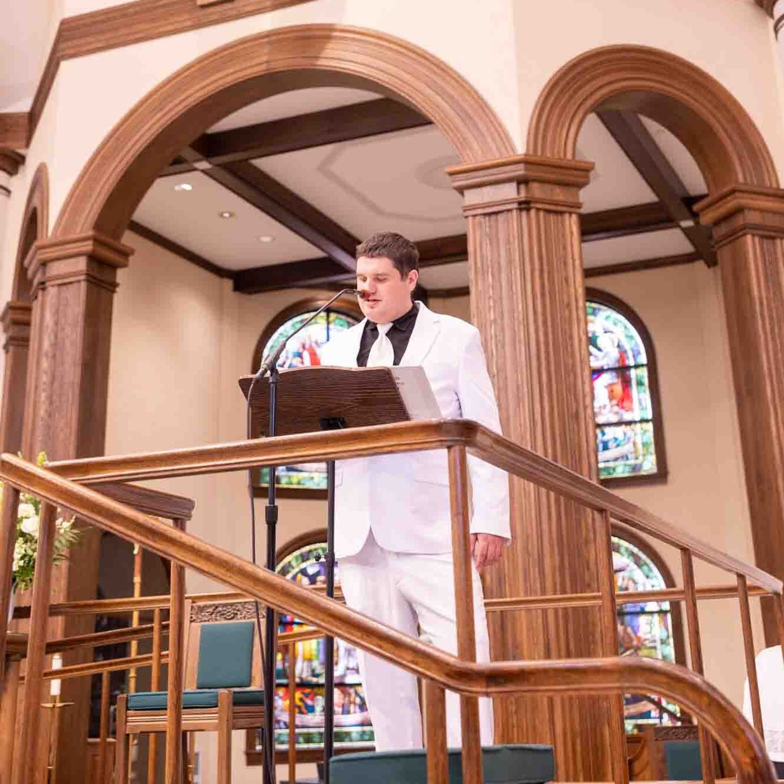 Timmy Menard of St. Aloysius Parish in Leonardtown serves as a cantor during the White Mass on Oct. 26 at Our Lady of Mercy Church in Potomac. (Catholic Standard photo by Mihoko Owada)