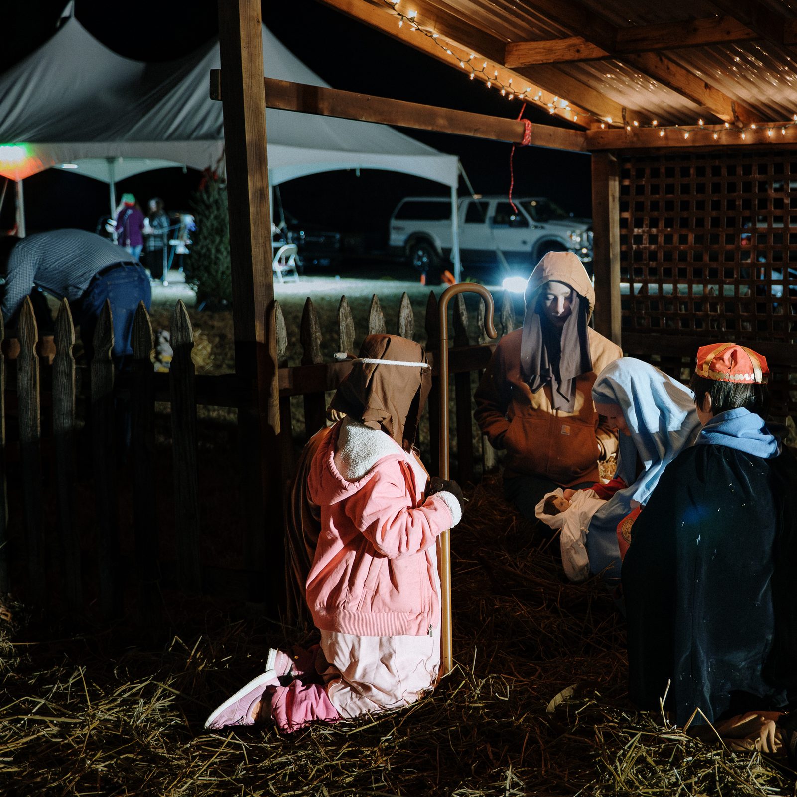 Children portraying shepherds and members of the Holy Family take part in a Live Nativity at St. Mary’s Catholic Church in Bryantown on Dec. 19, as families gathered on a cold December evening to reflect on the birth of Christ through prayer, music and community. The annual event brought together students from local Catholic schools and parish families from across Southern Maryland. (Catholic Standard photo by Nicole Olea)