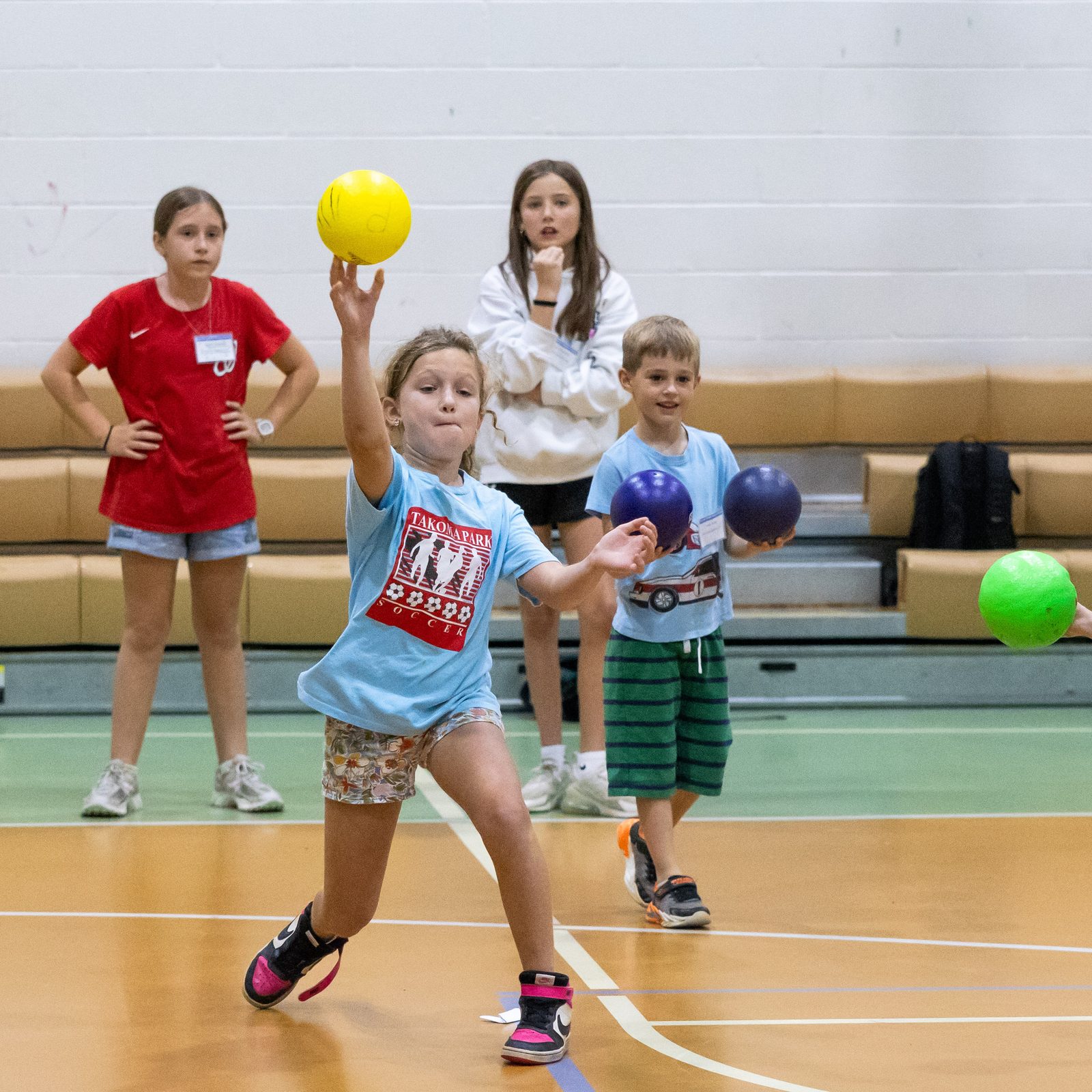 Campers play dodgeball at the Rockville Catholic Summer Program on Aug. 5 at St. Patrick’s Parish. (Catholic Standard photo by Andrew Biraj)