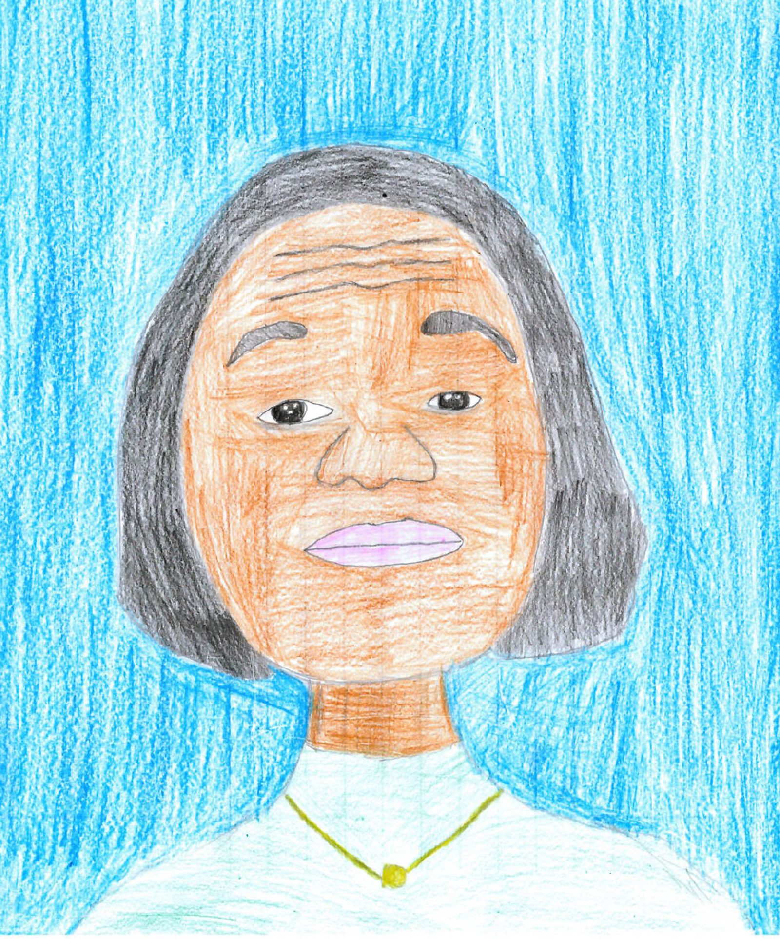 “One thing I admire about my mother is her hardworking quality. A second thing I admire about my mother is how much she loves her family. A third thing I admire about her is how she cares for me. A fourth thing I admire about her is how she helps me understand things. The last thing I admire about my mother is how she helps homeless people whenever she can.” – Artwork and writing by Enoch Turock, fifth grade, Blessed Sacrament School, Washington, D.C.