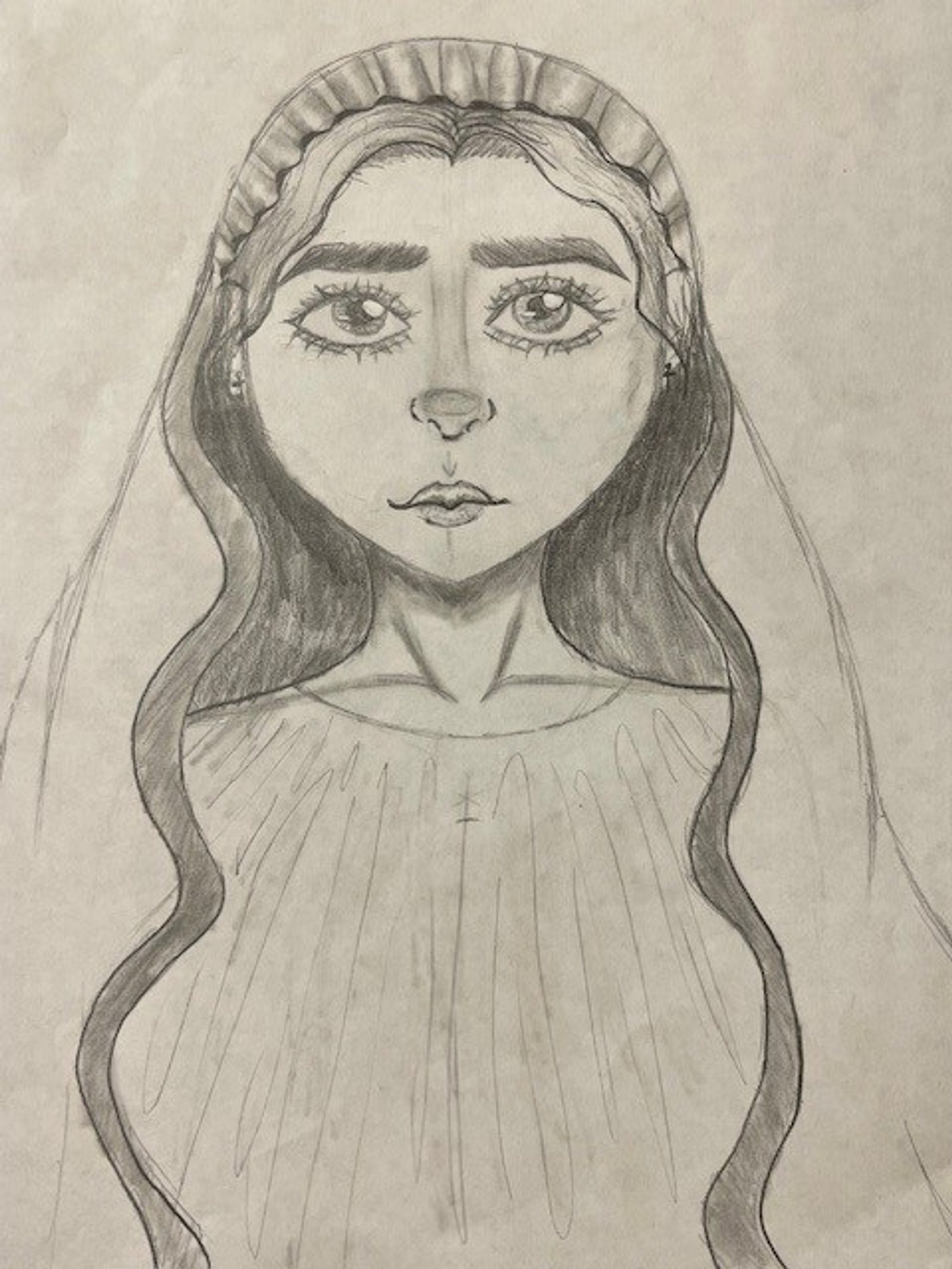 “What I admire about Mary was her faith. Even though the angel Gabriel told Mary she would have a son who would be Jesus and all that would entail, she was not afraid. She is the perfect example of how we as Catholics should live our faith, unafraid.” – Artwork and writing by Bella Turner, seventh grade, Cardinal Hickey Academy, Owings