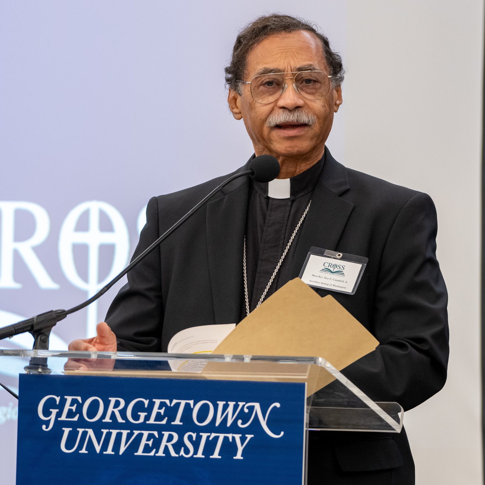 Washington Auxiliary Bishop Roy Campbell Jr. offers opening remarks at the CROSS (Catholic Religious Organizations Studying Slavery) conference on Nov. 14, 2025 at Georgetown University, before a panel discussion on “Understanding Catholic History and Catholic Cemeteries through Archaeology.” (Photo courtesy of Georgetown University)