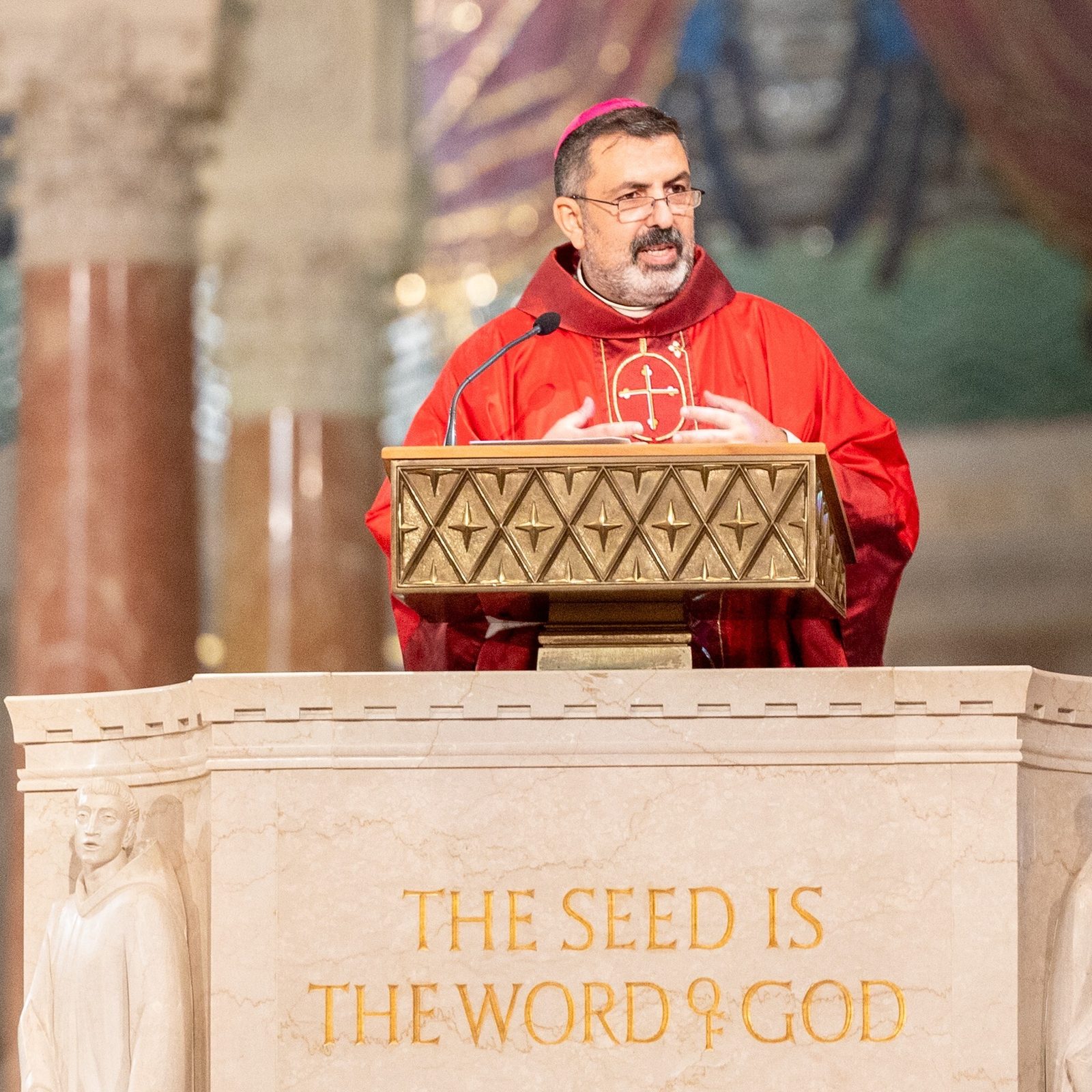 Washington Auxiliary Bishop Juan Esposito gives the homily at the Opening of Schools Mass for Catholic schools and educators in the Roman Catholic Archdiocese of Washington on Aug. 25, 2025 at the Basilica of the National Shrine of the Immaculate Conception. (Catholic Standard photo by Mihoko Owada)