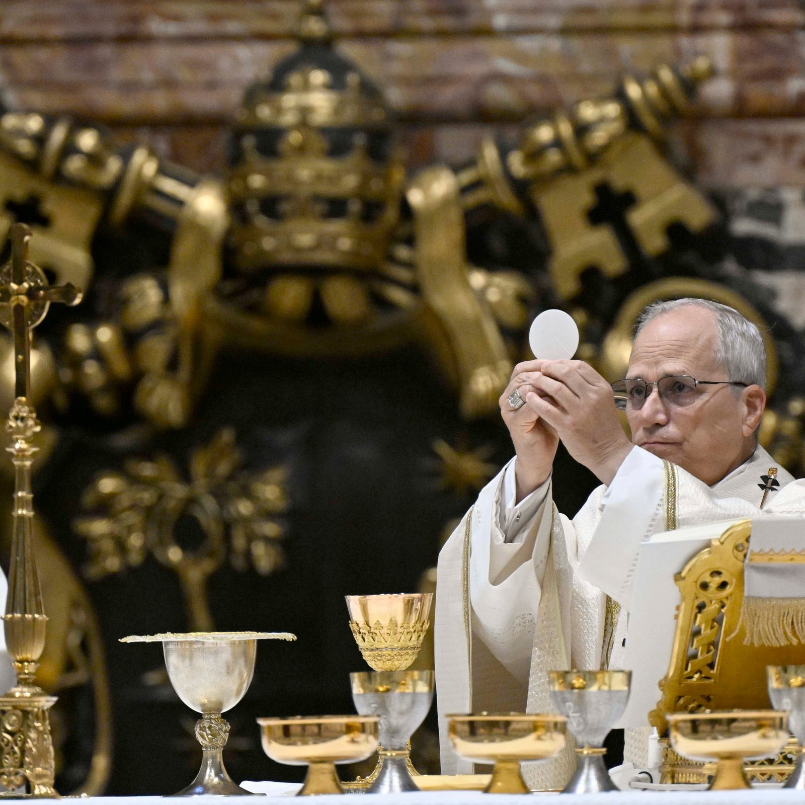 Pope Leo XIV celebrates an early morning Mass in St. Peter's Basilica at the Vatican Jan. 8, 2026, during a consistory with cardinals from around the world. (OSV News photo/Simone Risoluti, Vatican Media)