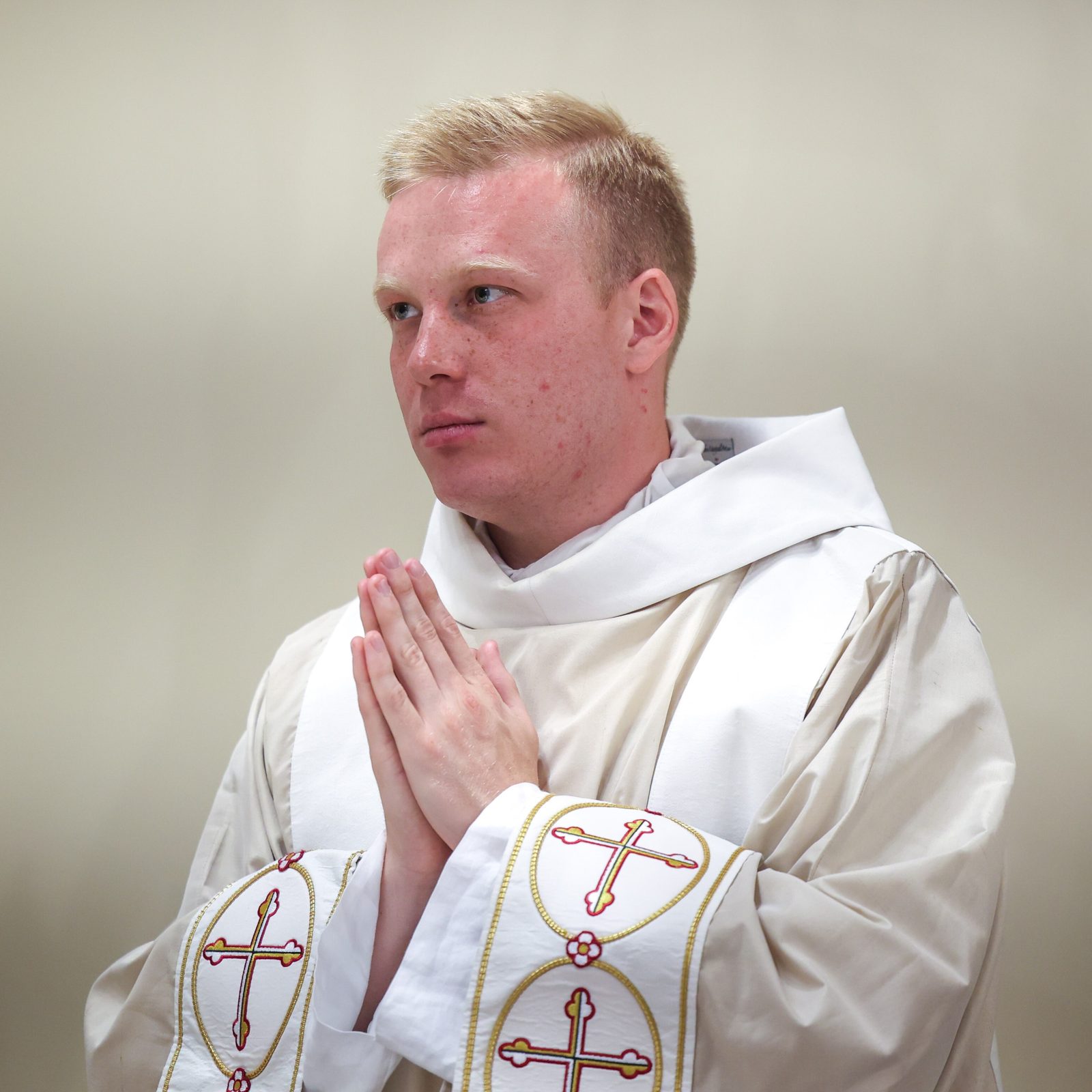 Deacon Christopher Feist participates in a June 5, 2024 Mass at St. Mary’s Ryken High School in Leonardtown, where Cardinal Gregory blessed the new altar at the school’s renovated Chapel of Charity. Deacon Feist will be among the 16 men ordained by Cardinal Gregory as new priests for The Roman Catholic Archdiocese of Washington on June 15 at the National Shrine. (Photo by HD Photography for St. Mary’s Ryken High School)