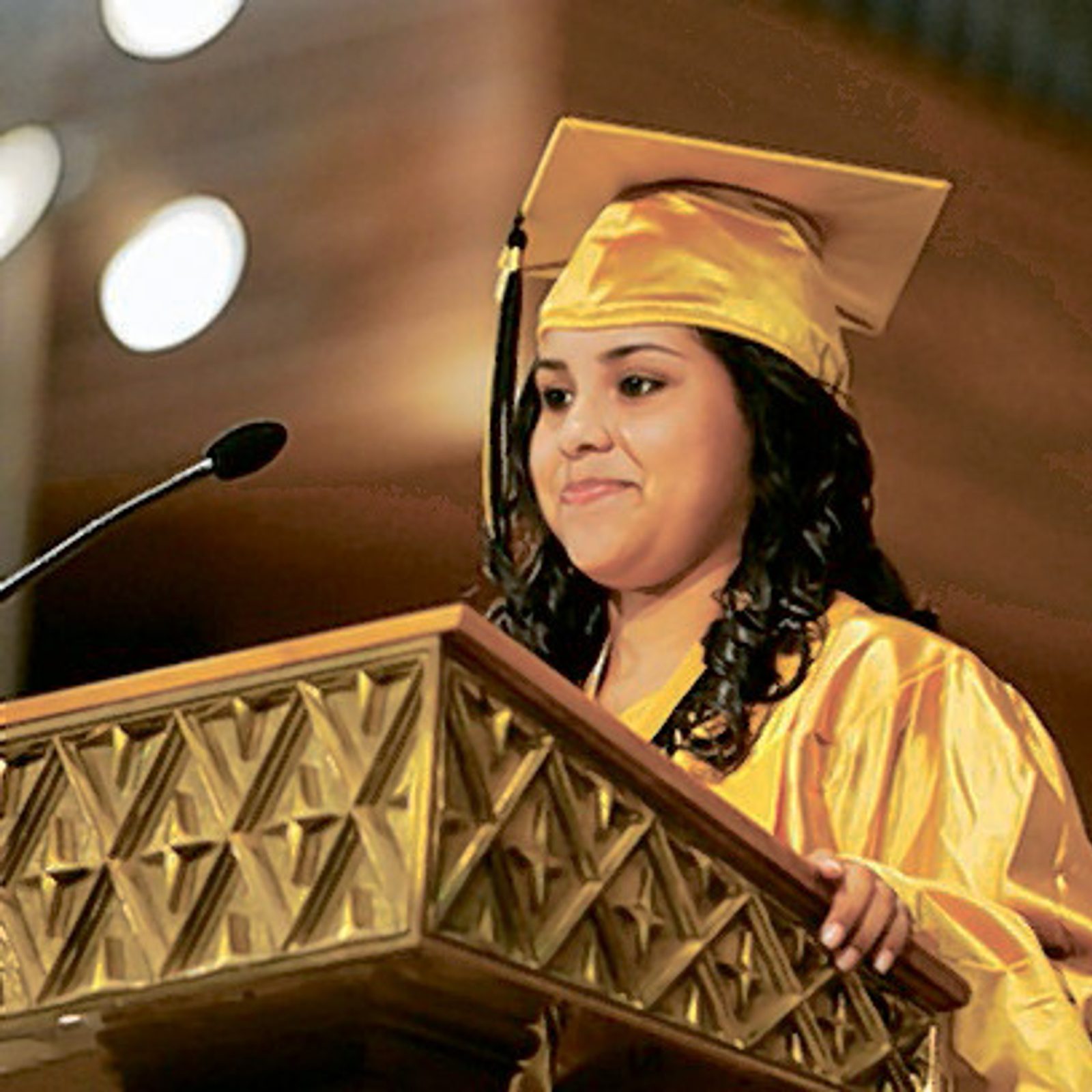 Jenifer Moreno, the salutatorian of the class of 2011 at Don Bosco Cristo Rey High School in Takoma Park, Maryland, spoke at the graduation ceremony for her class, the first class to graduate from that Catholic school. The graduation was held at the Basilica of the National Shrine of the Immaculate Conception. (Catholic Standard file photo)