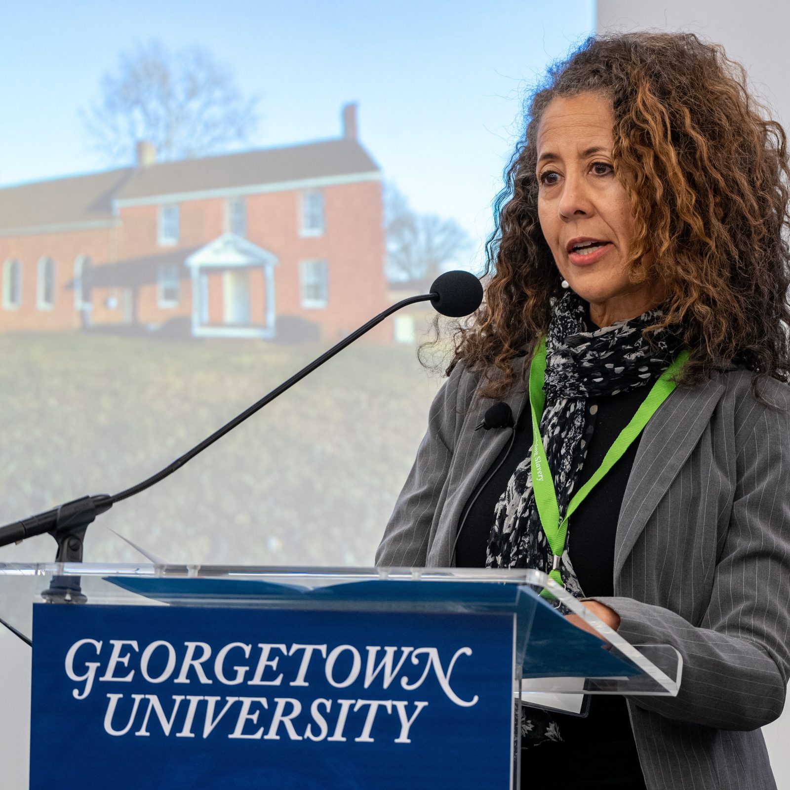 Dr. Lynn Locklear Nehemiah speaks at the CROSS (Catholic Religious Organizations Studying Slavery) conference on Nov. 14, 2025 at Georgetown University, during a panel discussion on “Understanding Catholic History and Catholic Cemeteries through Archaeology.” Dr. Nehemiah, a retired dentist, is the vice president of the White Marsh Historical Society and is a descendant of enslaved Mahoney family ancestors who were part of the 1838 sale of 272 enslaved men, women and children by the Maryland Society of Jesus that helped ensure the financial survival of Georgetown College, now Georgetown University. (Photo courtesy of Georgetown University)