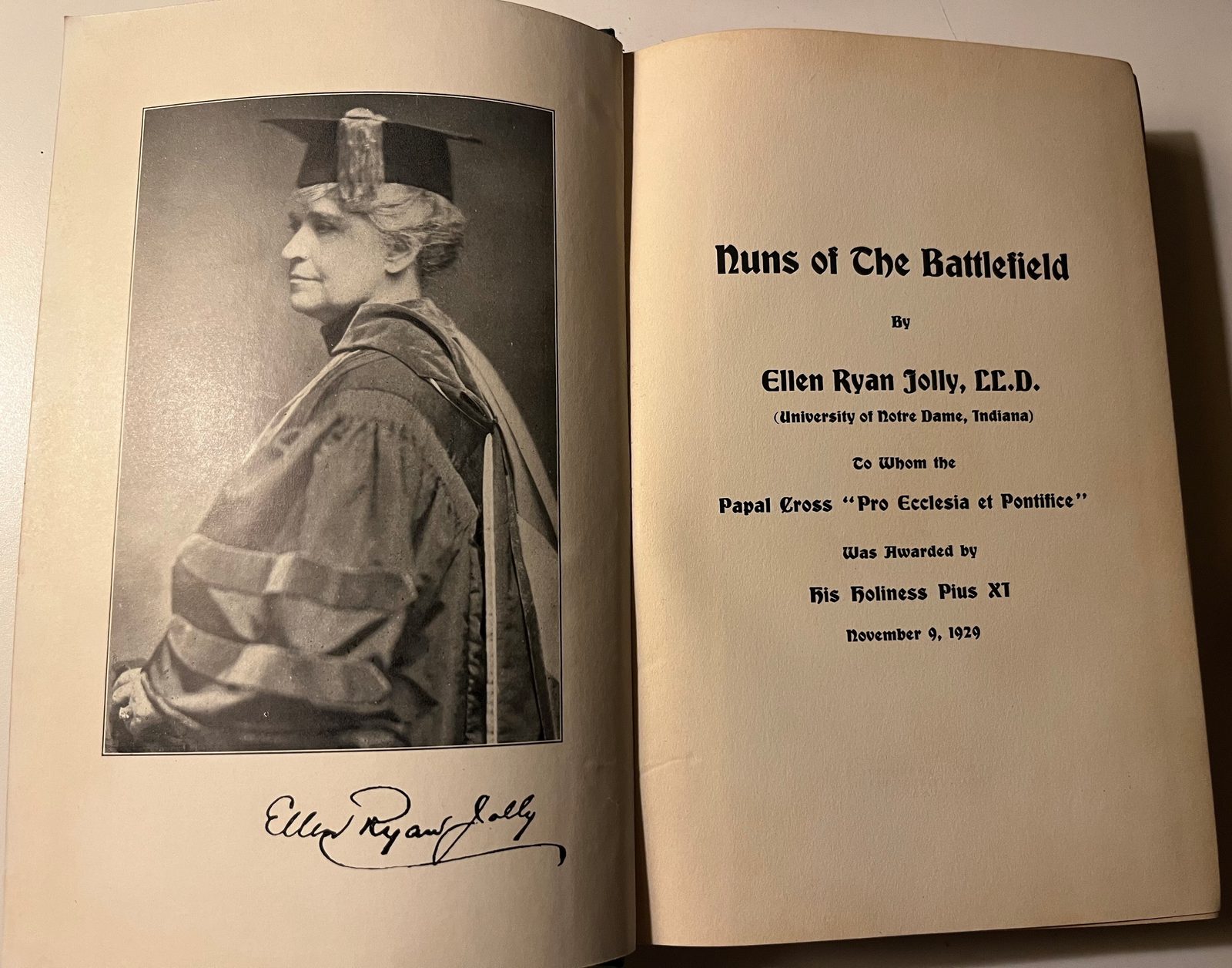 Introductory pages of the book “Nuns of the Battlefield” show the author, Ellen Ryan Jolly, a leader in the Ladies Ancient Order of Hibernians, an Irish American Catholic group. In her book, she chronicled the story of the Catholic women religious who served as nurses during the Civil War. (Catholic Standard photo)