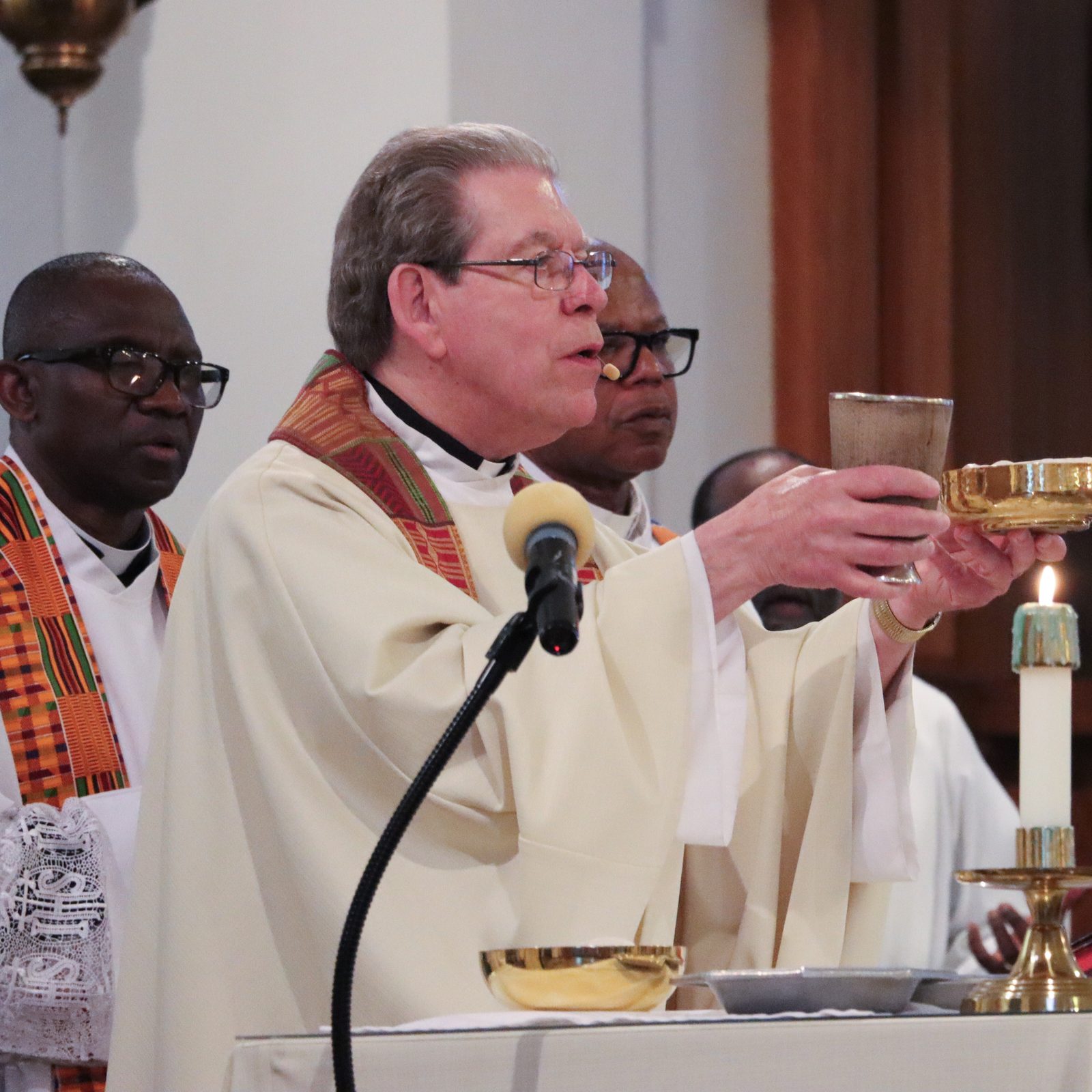 Father Michael Kelley, the longtime pastor at St. Martin of Tours Catholic Church in Washington, D.C., celebrates a Mass on May 18, 2025 marking his 50th anniversary as a priest. (Catholic Standard photo by Javier Diaz)