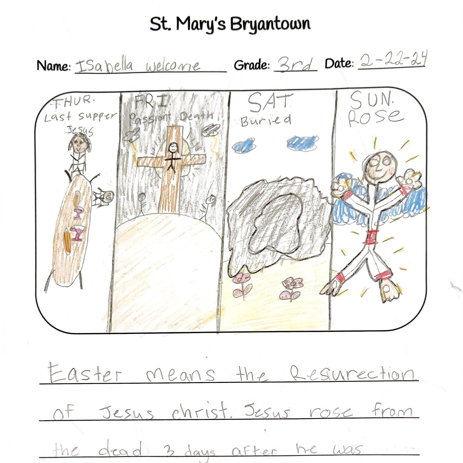 Artwork by Isabella Welcome, third grade, St. Mary's School, Bryantown