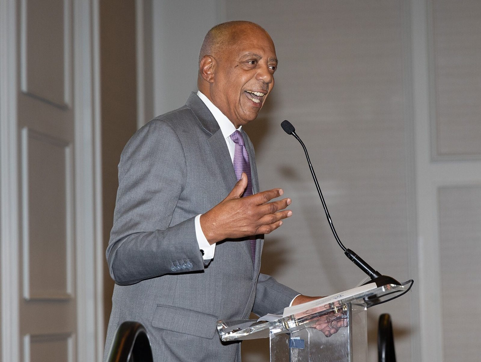John Butler, the Vice President for Development & Mission Advancement at Trinity Missions, speaks at the 10th annual gala of the Catholic Business Network of Washington, D.C., after receiving the Founders Award from the group. The event was held on Oct. 10, 2024 at the Four Seasons Hotel in Washington. (Photo courtesy of CBN-D.C. by Michael J. Collela)