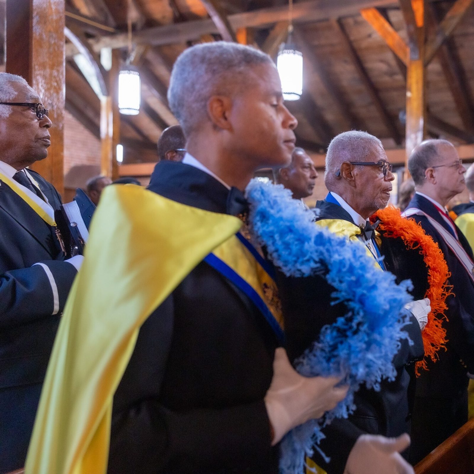 The participants at a Mass commemorating Black Catholic History Month on Nov. 16, 2024 at St. Peter Claver Church in St. Inigoes, Maryland included the Knights of Columbus (photo above) and the Knights of St. John, the Knights of Peter Claver and the Knights of St. Jerome. Also attending the Mass were members of the Ladies Auxiliary of the Knights of Peter Claver (photo below). The Mass and a pilgrimage preceding it were sponsored by the Office of Cultural Diversity and Outreach of The Roman Catholic Archdiocese of Washington. (Catholic Standard photos by Mihoko Owada)