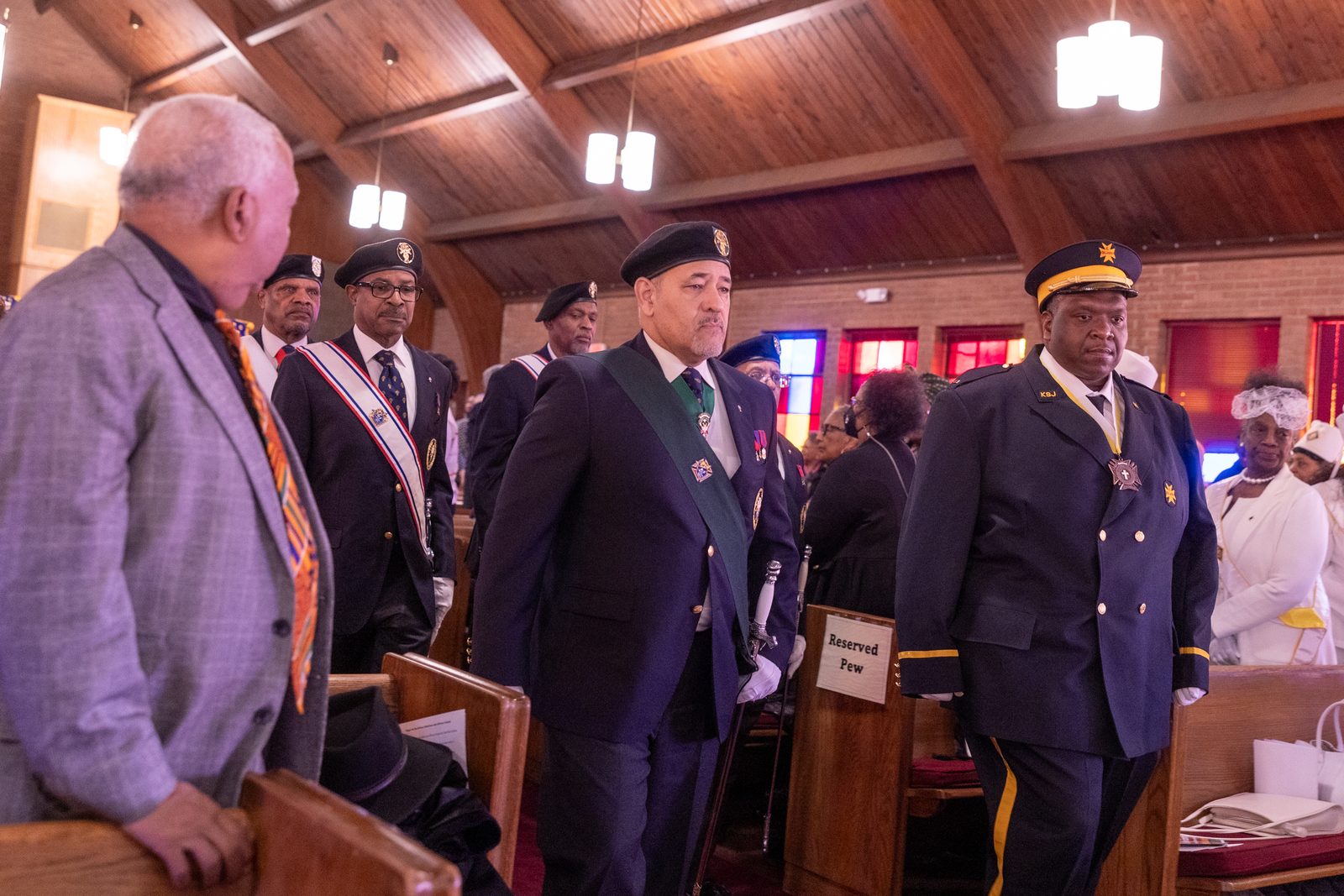 Members of the Knights of Peter Claver, the Knights of St. John and the Knights of Columbus join the opening procession at a Mass celebrating Black History Month on Feb. 22, 2025 at the Church of the Incarnation in Washington, D.C. The annual Mass is sponsored by the Office of Cultural Diversity and Outreach of The Roman Catholic Archdiocese of Washington. (Catholic Standard photo by Mihoko Owada)