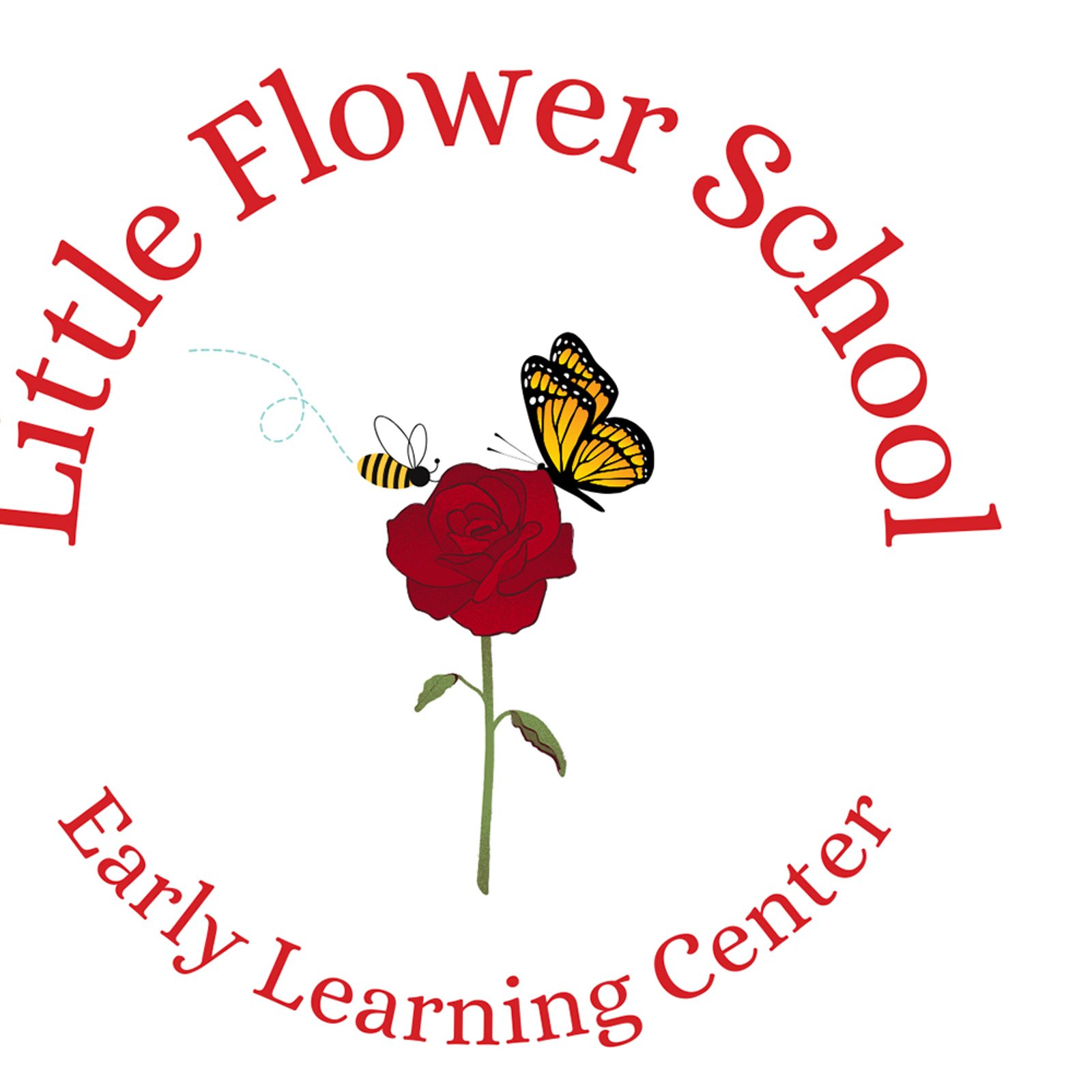 The logo for the new Early Learning Center at Little Flower School in Great Mills, Maryland, has a rose in the center to represent the school’s patron saint, St. Thérѐse of Lisieux, who is known as the Little Flower. The honeybee symbolizes the center’s classroom for 2-year-olds, the Honeybee Room. The patron saint of the Honeybee Room is St. Ambrose, patron saint of beekeepers and learning. The butterfly represents the center’s infant and toddler classroom, the Butterfly Room, that will open in the summer of 2025. Butterflies represent new life, resurrection, hope and creation. The patron saint of the Butterfly Room will be St Philomena, the patron saint of babies.