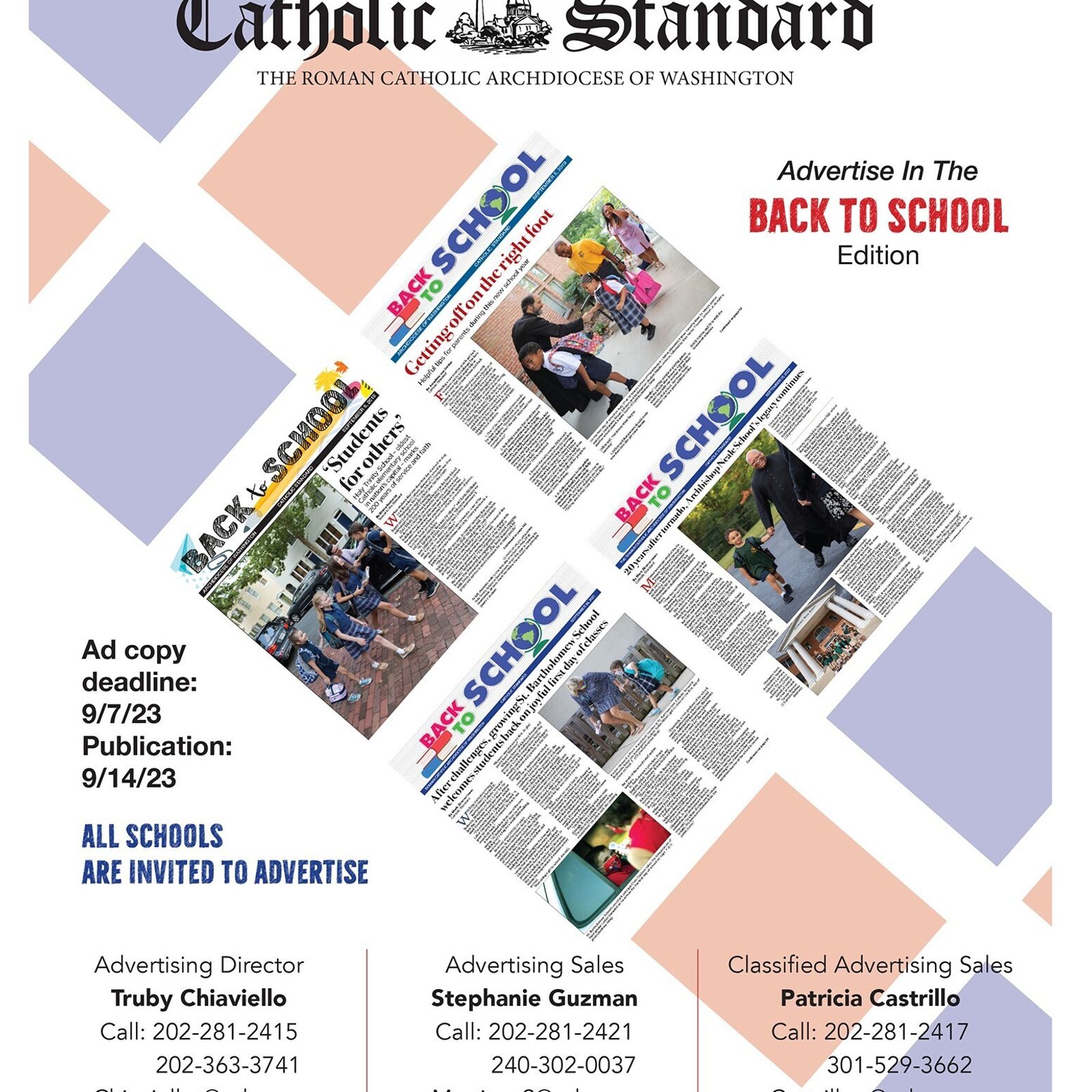 This ad promoting the Catholic Standard’s Back to School edition received an honorable mention award for best promotional house ad in the 2024 Catholic Media Awards competition of the Catholic Media Association.