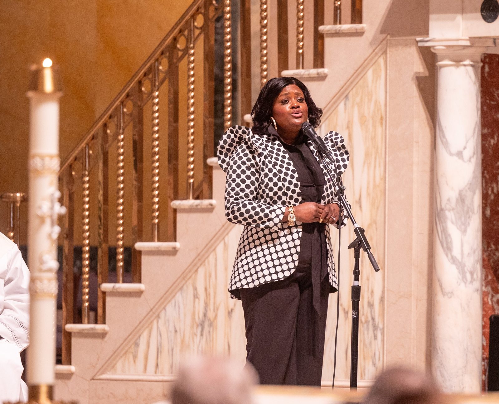 Nova Tate sings during an Oct. 16 celebration of the life of the late Ethel Kennedy held at the Cathedral of St. Matthew the Apostle in Washington, D.C. (Catholic Standard photo by Mihoko Owada)