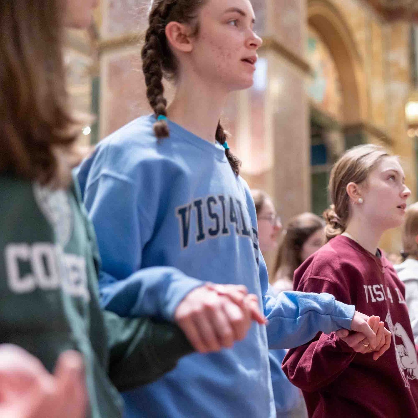 Young people pray during the annual Youth Mass for Life on Jan. 23 at the Cathedral of St. Matthew the Apostle in Washington. The Mass was held prior to the annual national March for Life. (Catholic Standard photos by Mihoko Owada)