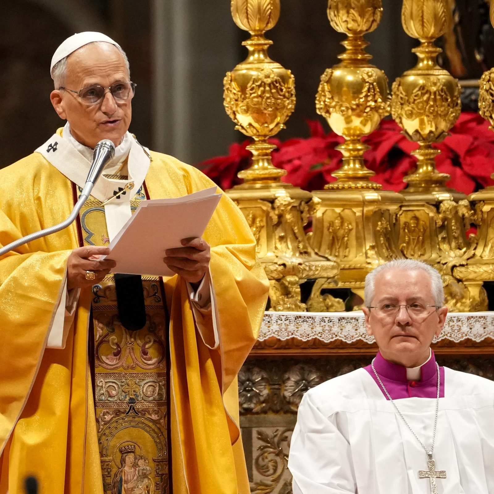 Pope Leo XIV gives his homily during Christmas Mass in St. Peter’s Basilica at the Vatican Dec. 24, 2025. (CNS photo/Lola Gomez)