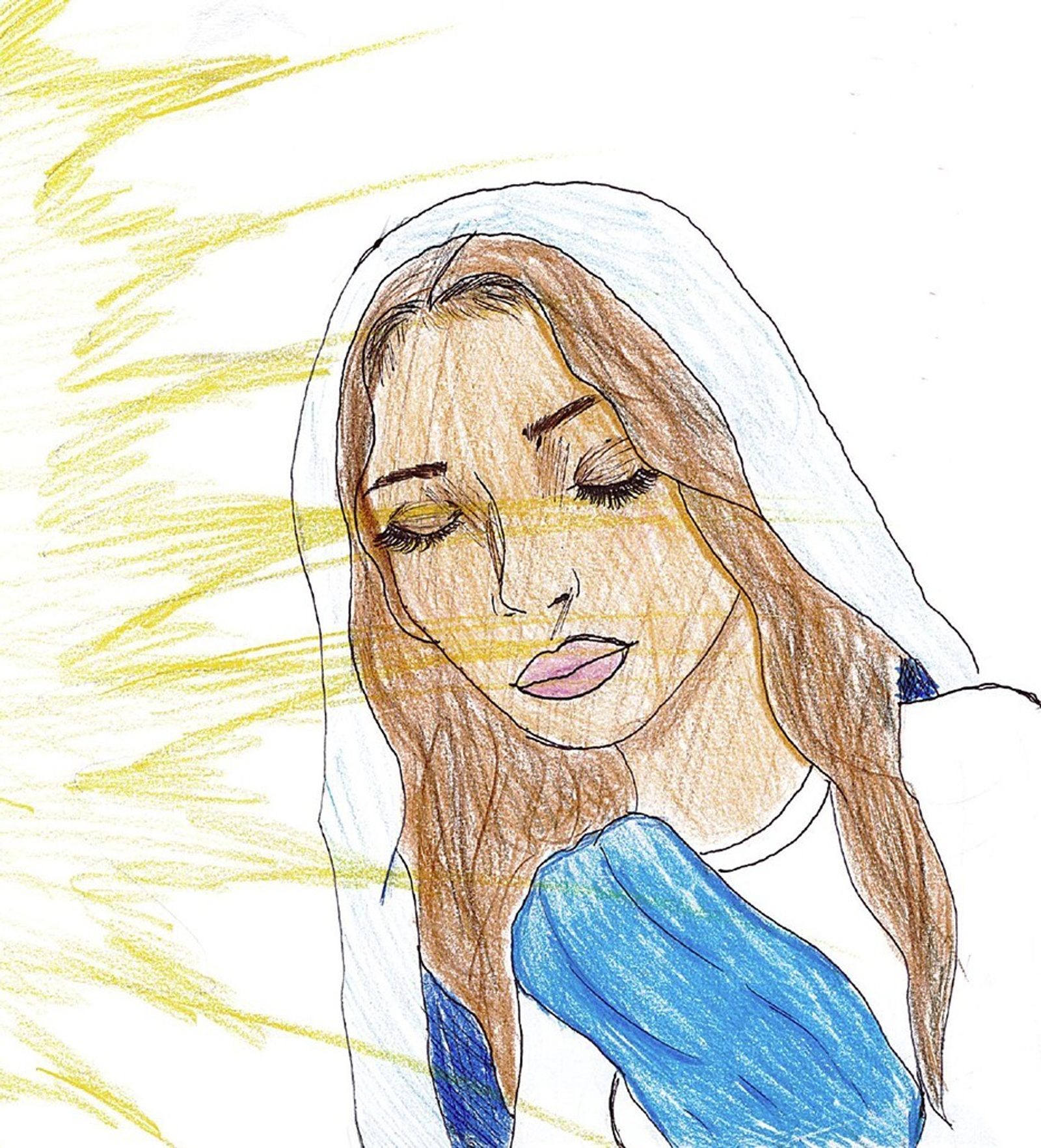 “I am grateful that Mary is always watching over me and loving me.” – Artwork and writing by Audrey Liao, eighth grade, St. Columba School, Oxon Hill