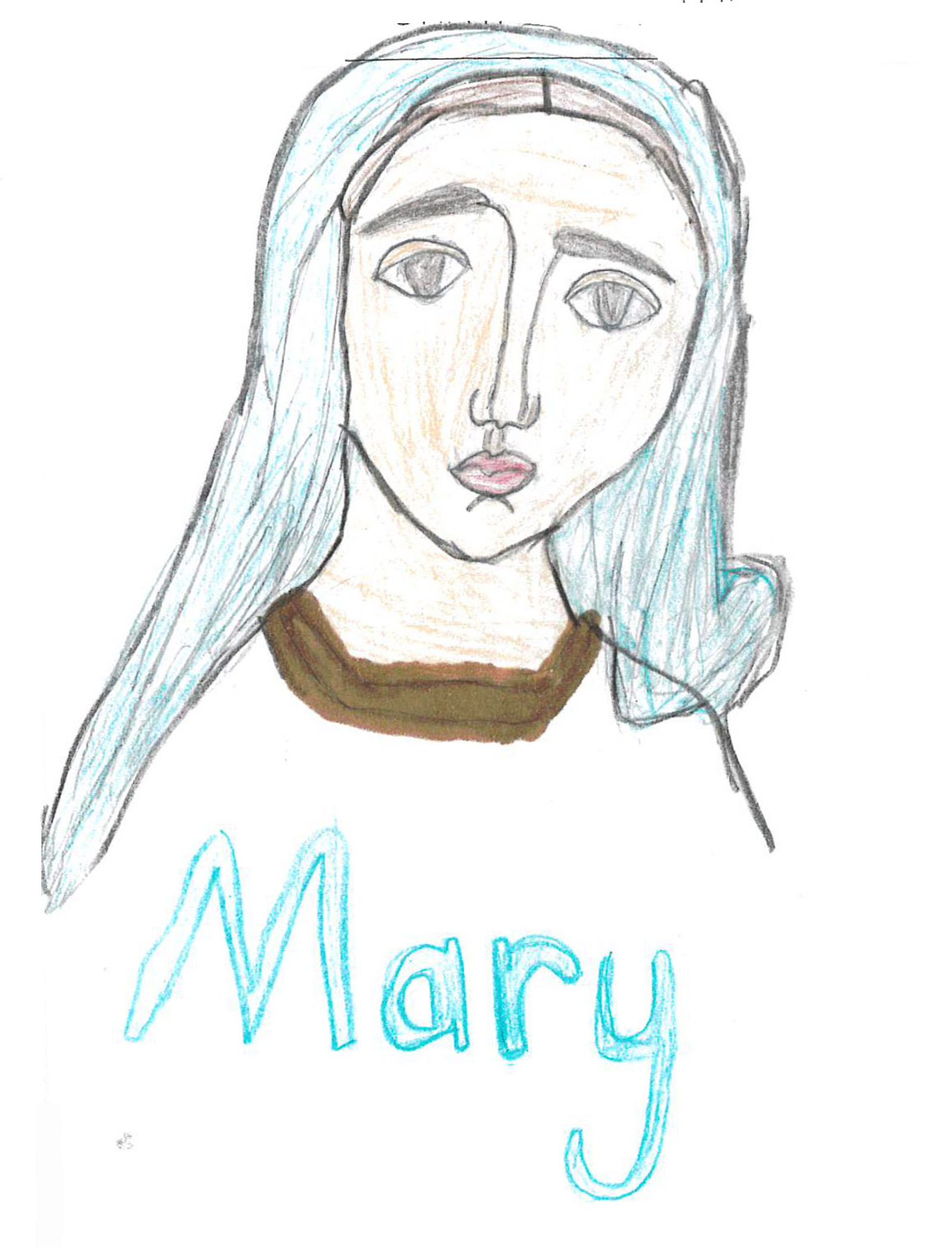 “I love Mary and my mom. I love my mom because she always cares for me and loves me. When I’m sick, she makes sure I get well and gives me medicine to make me feel better. She works hard to make sure we have shelter, food when we are hungry, and water. My mom also makes sure that I go to school and earn a good education. Mary is like my mom. She loves me, she cares for me, and she watches over me, making sure I always try to do the right thing. Whenever I am worried or nervous, I pray to Mary and she helps guide me. That is why I love Mary and my mom.” – Artwork and writing by Isabelle Mekonnen, fourth grade, Our Lady Star of the Sea School, Solomons