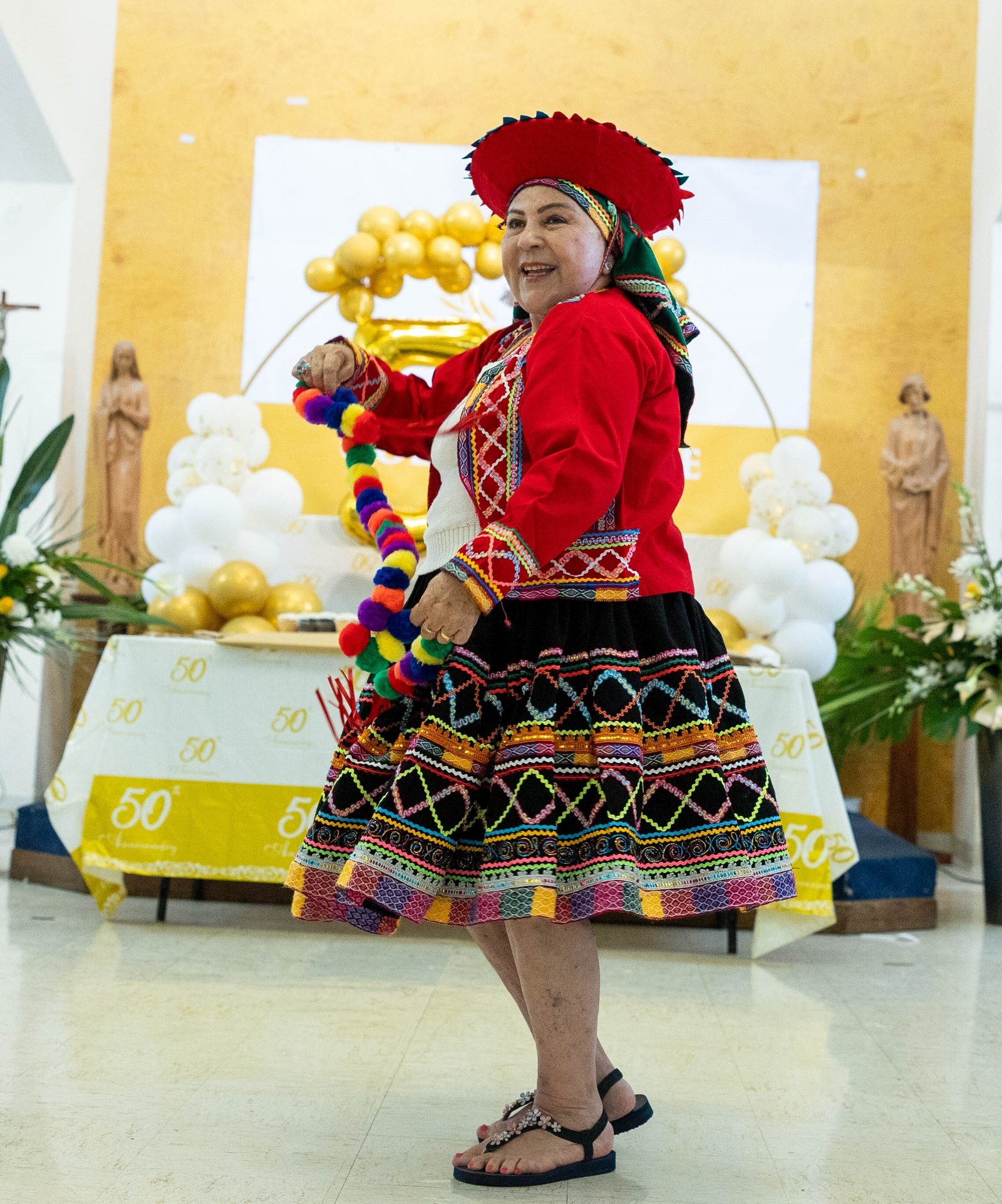 Marycarmen Chavarry, a native of Peru who has attended Mother Seton Parish in Germantown for 26 years, wore a traditional Incan dress from her country’s Machu Picchu region during a June 20 reception celebrating the parish’s 50th anniversary. The retired special education teacher serves as a Eucharistic minister at Mother Seton Church. (Catholic Standard photo by Mihoko Owada)