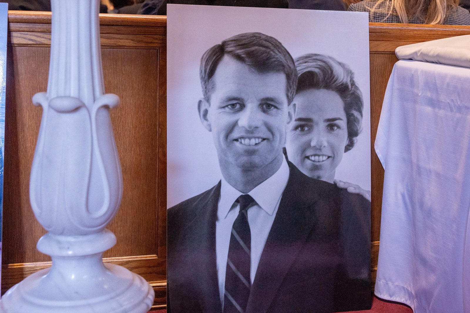 At an Oct. 16 celebration of the life of the late Ethel Kennedy held at the Cathedral of St. Matthew in Washington, a photo of her and her late husband, Robert F. Kennedy, was displayed along with other family photos. Ethel Kennedy died on Oct. 10 at the age of 96. (Catholic Standard photo by Mihoko Owada)