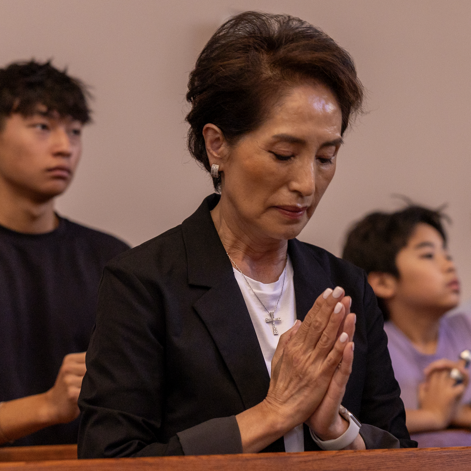 People pray during a Mass on Sept. 29, 2024 marking the 50th anniversary of St. Andrew Kim Parish in Olney, Maryland, that serves Korean Catholics. (Catholic Standard photos by Mihoko Owada)