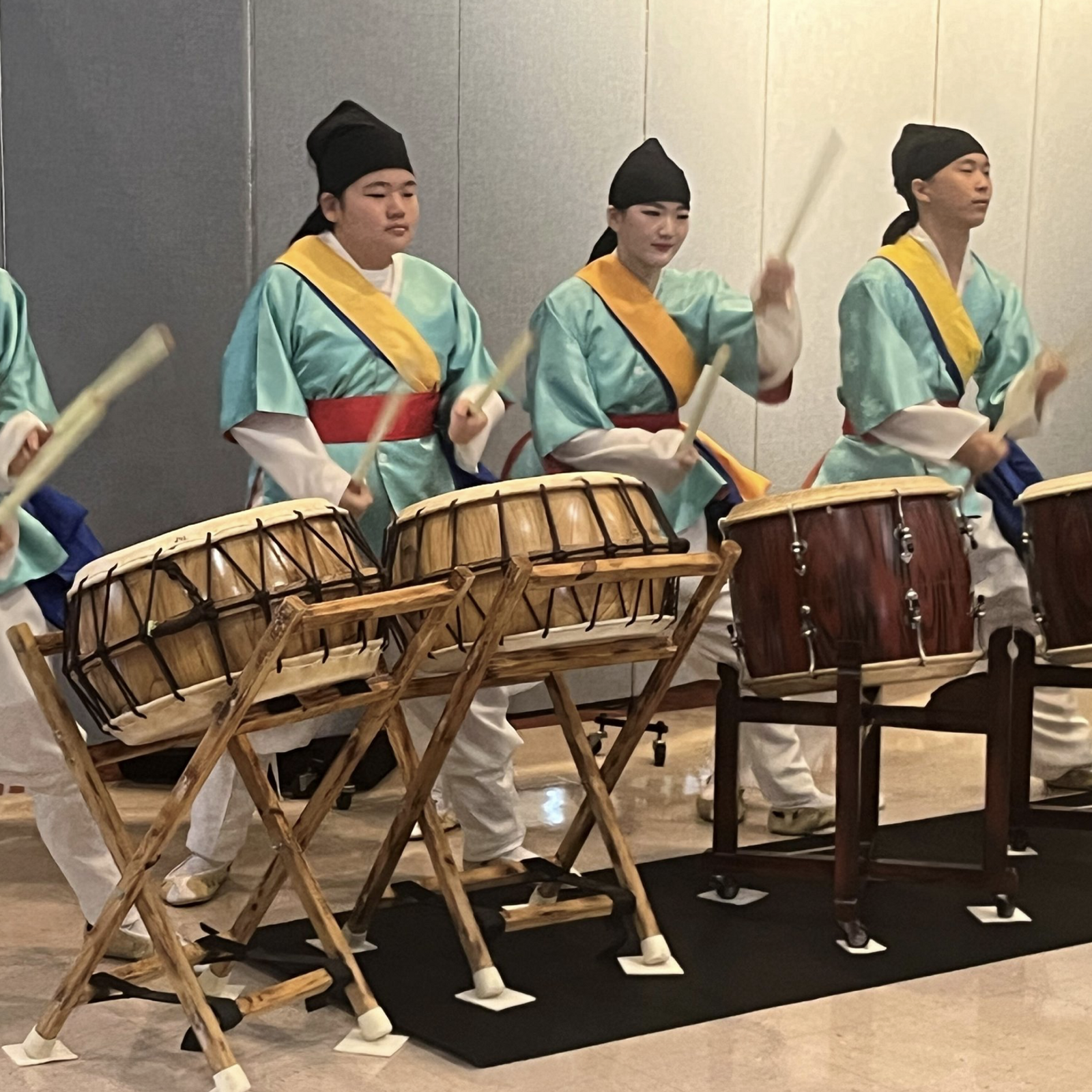 Youth play traditional Korean drums during a performance at a luncheon following the 50th anniversary Mass for St. Andrew Kim Parish in Olney, Maryland, on Sept. 29, 2024. (Catholic Standard photo by Mark Zimmermann)