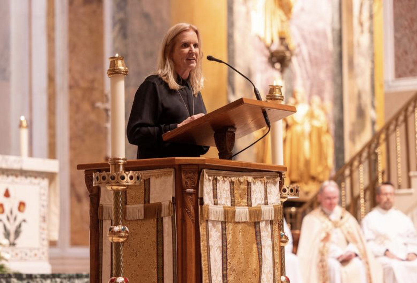 Kerry Kennedy, the daughter of the late Ethel Kennedy who serves as the president of the Robert F. Kennedy Human Rights organization, speaks during an Oct. 16 celebration of her mother’s life held at the Cathedral of St. Matthew the Apostle in Washington, D.C. (Catholic Standard photo by Mihoko Owada)