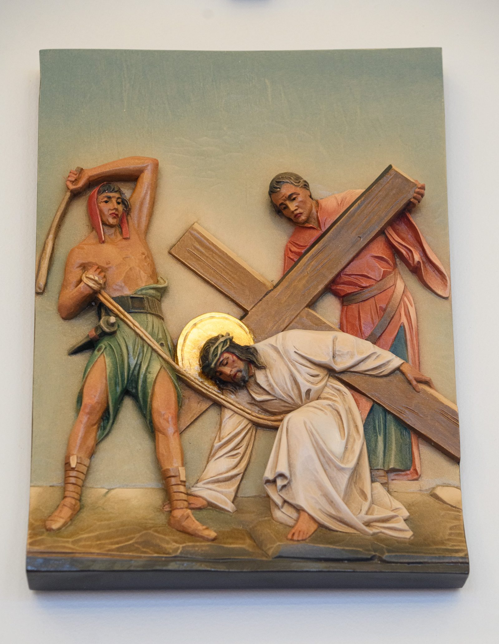 The new Stations of the Cross at St. John the Baptist Church in Silver Spring include, above, the Third Station, Jesus Falls the First Time, and below, the Sixth Station, Veronica Wipes the Face of Jesus. (Catholic Standard photos by Nicole Olea)