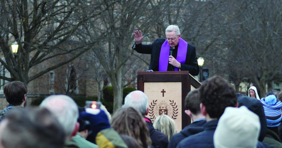 Students pledge to uphold Notre Dame’s pro-life ethos as march turns from protest to thanksgiving