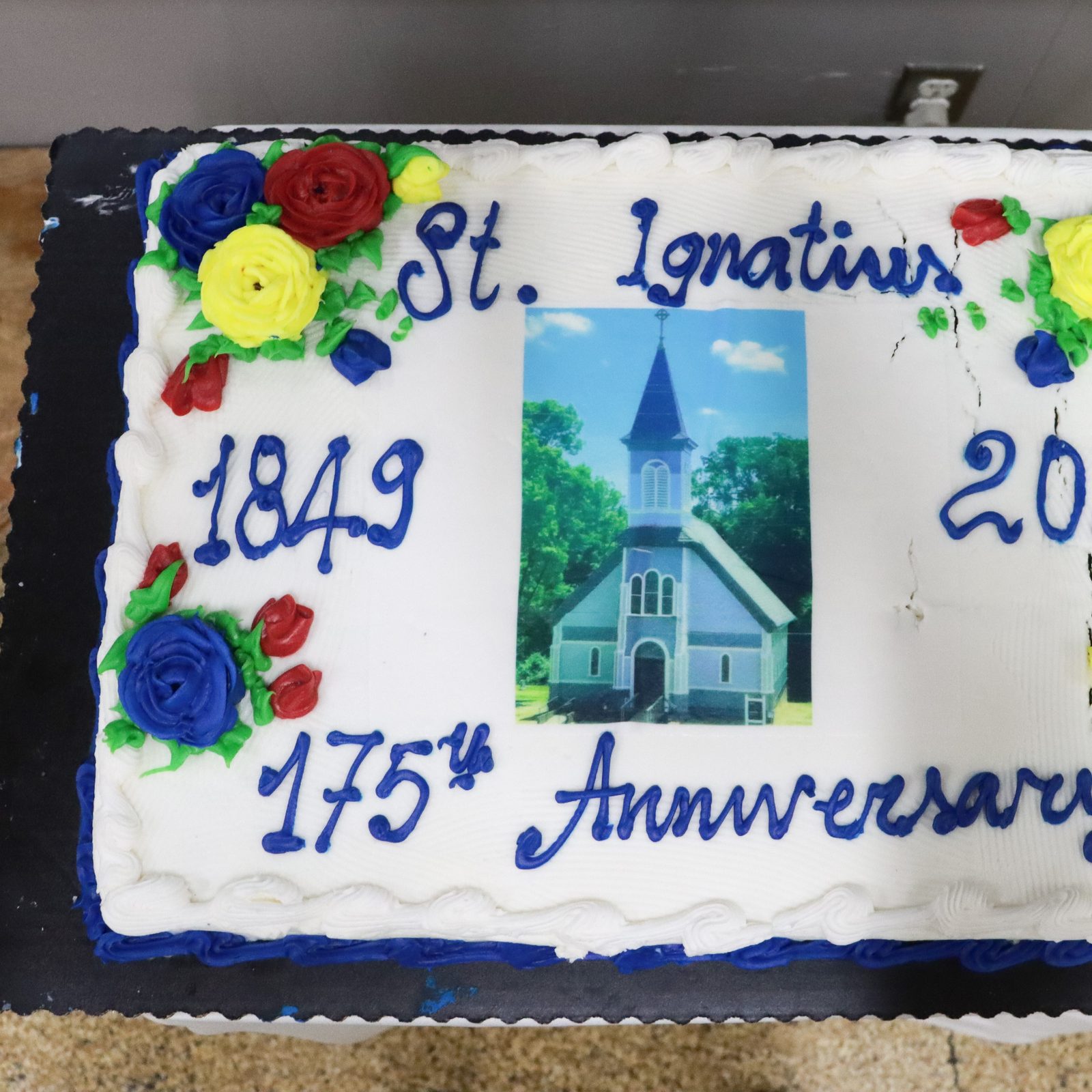 At a reception on July 28, 2024 at St. Ignatius Parish in Oxon Hill, Maryland, a special cake commemorated the 175th anniversary of its historic church. (Catholic Standard photo by Javier Diaz)