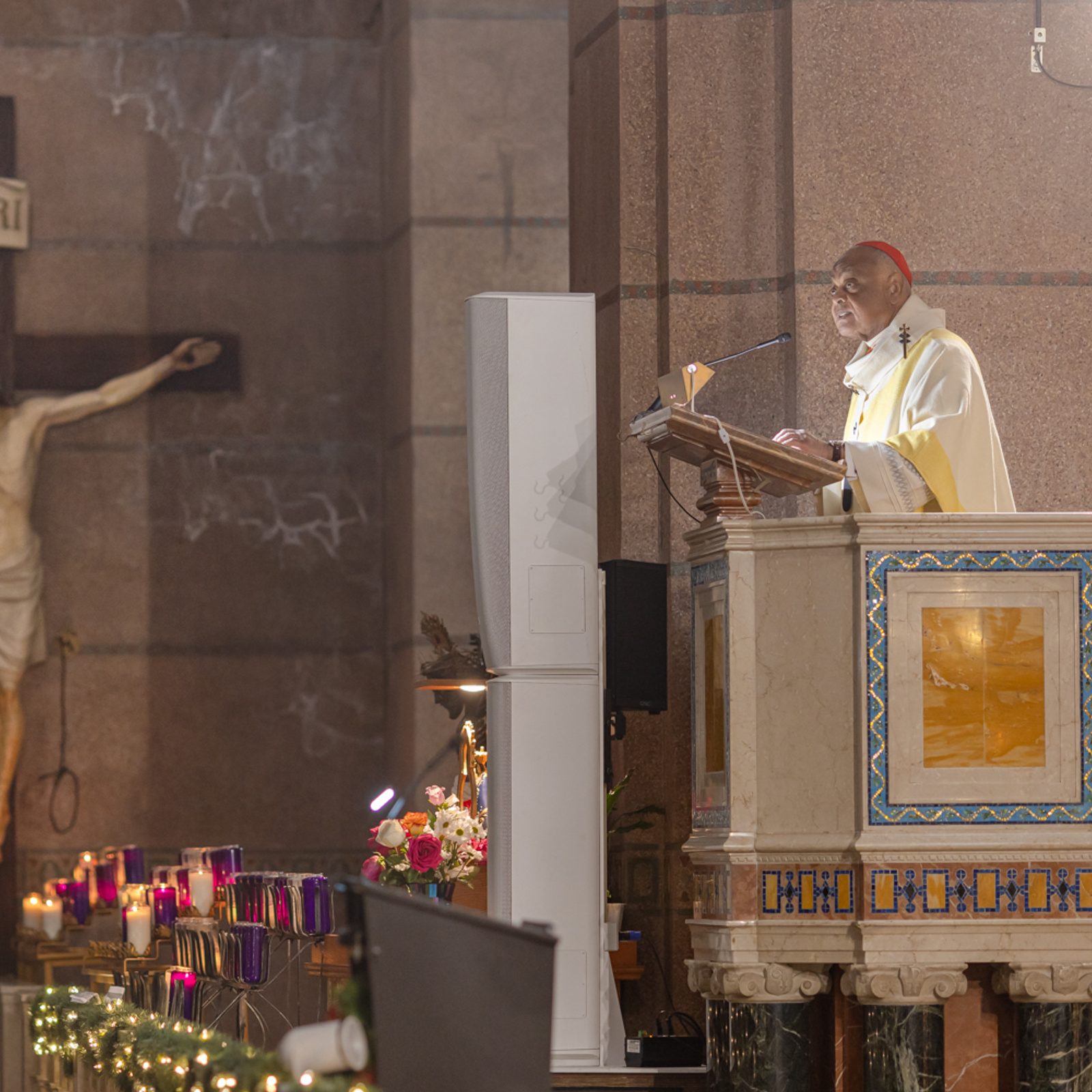 Washington Cardinal Wilton Gregory gives the homily at a Mass on Jan. 1, 2025 at the Shrine of the Sacred Heart in the nation’s capital that marked the 221st anniversary of Independence Day for Haiti and the Solemnity of the Blessed Virgin Mary, Mother of God. (Catholic Standard photo by Rachel Lincoln)