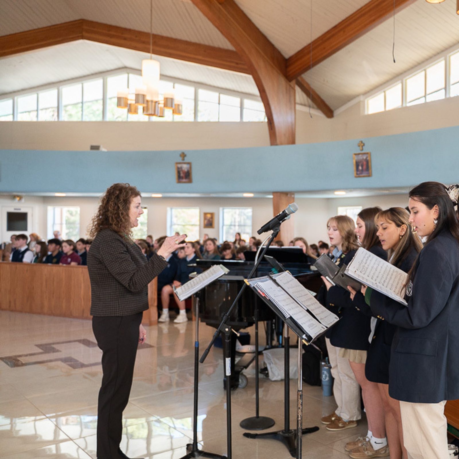 Choir members from St. Mary’s Ryken High School in Leonardtown sing during a Catholic Schools Week Mass for St. Mary’s County Catholic schools on Jan. 22, 2026 at Immaculate Heart of Mary Church in Lexington Park, Maryland. (Catholic Standard photo by Nicole Olea)