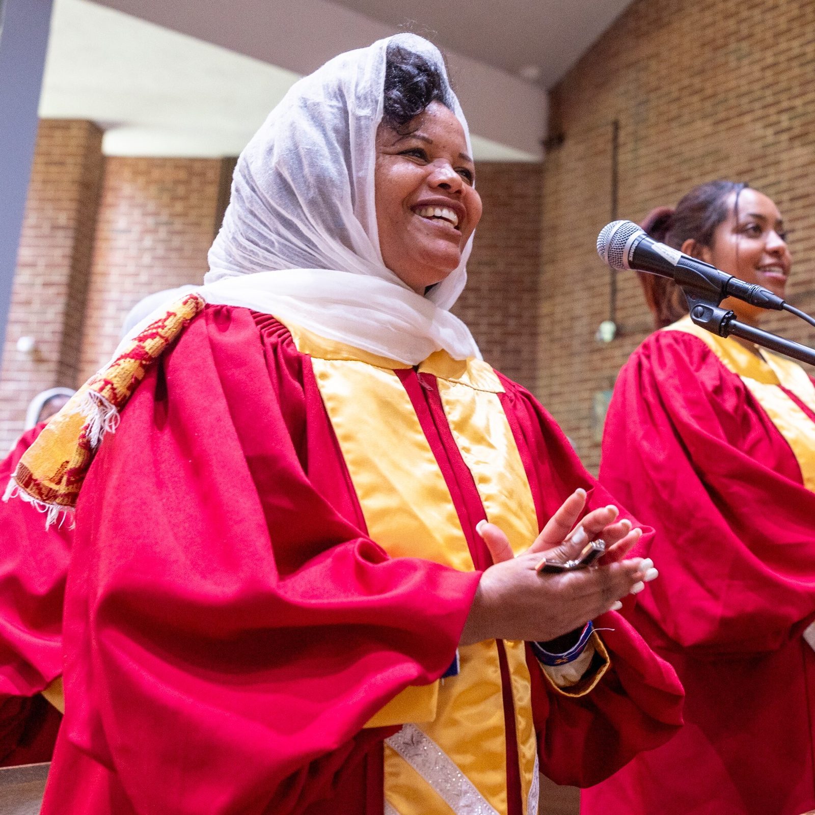 Choir members of Kidane-Mehret Parish for Ethiopian Catholics sing during a Mass on Aug. 24, 2025 at Holy Spirit Church in Forestville, Maryland, their new parish home. (Catholic Standard photo by Mihoko Owada)