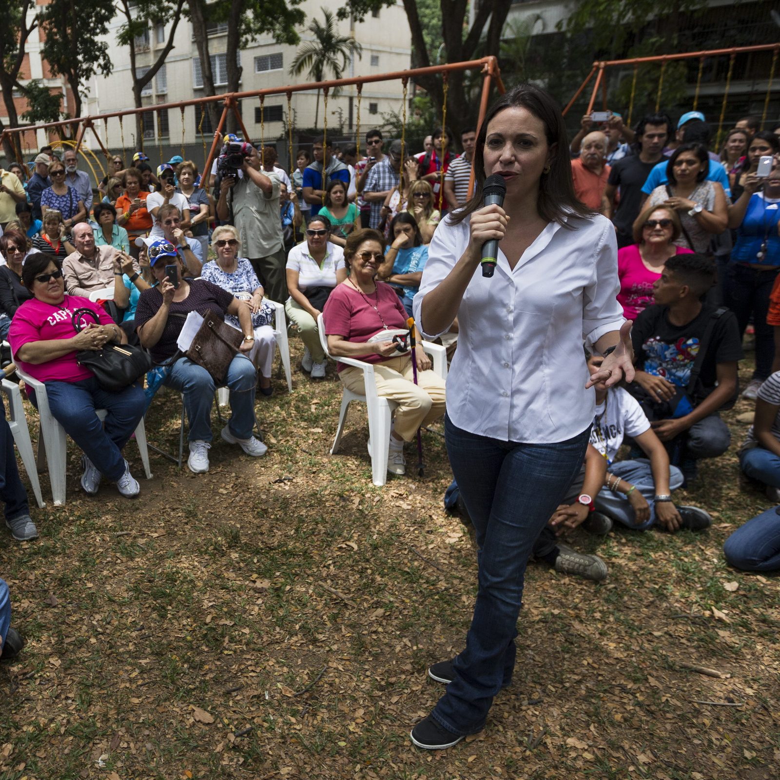 La líder opositora venezolana María Corina Machado en un acto el 6 de junio del 2014, en el municipio Baruta de Caracas (Venezuela). Foto/EFE/Santi Donaire